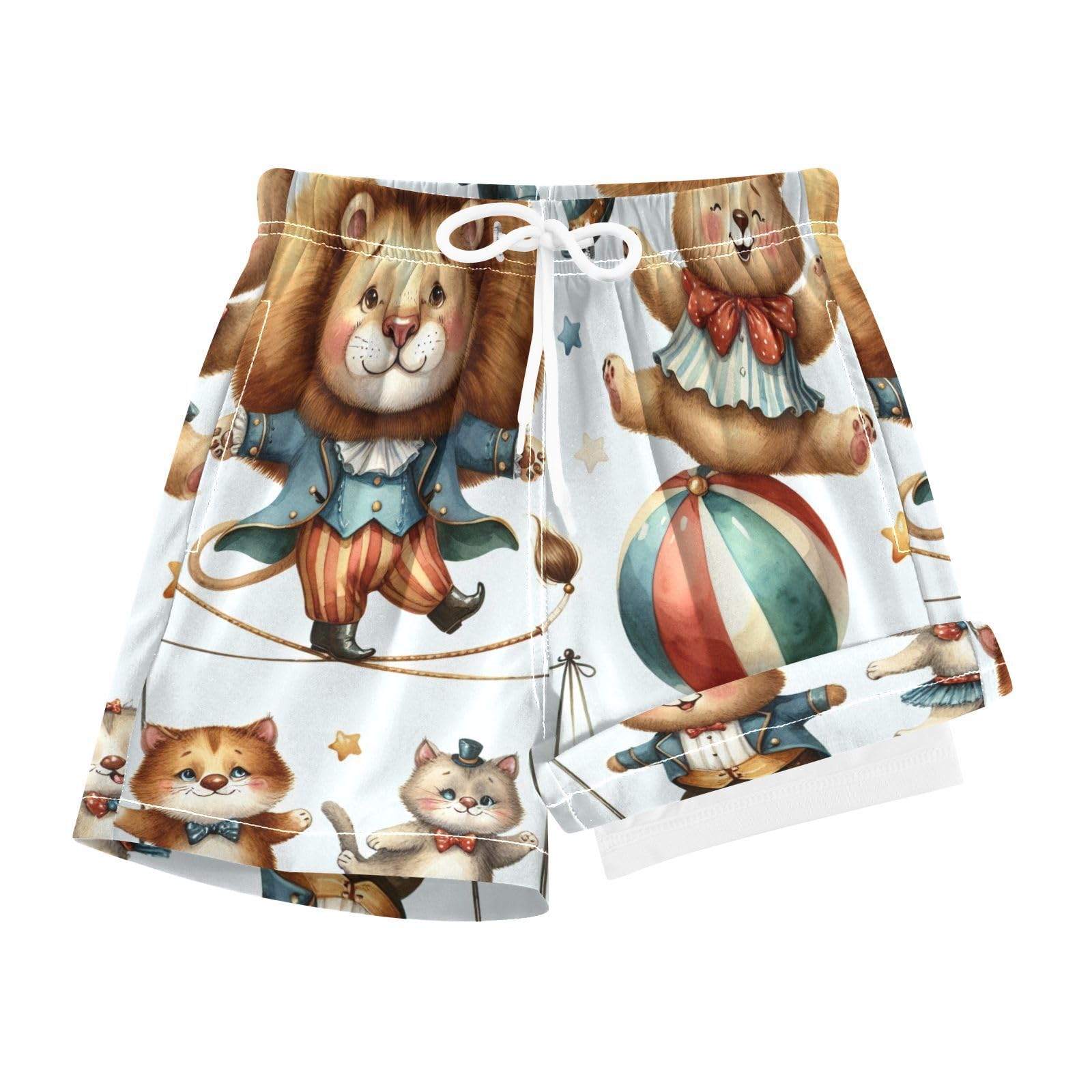 YANENDIE Boy Swim Trunks with Compression Liner Funny Animals Boys Swim Shorts Quick Dry Beach Shorts