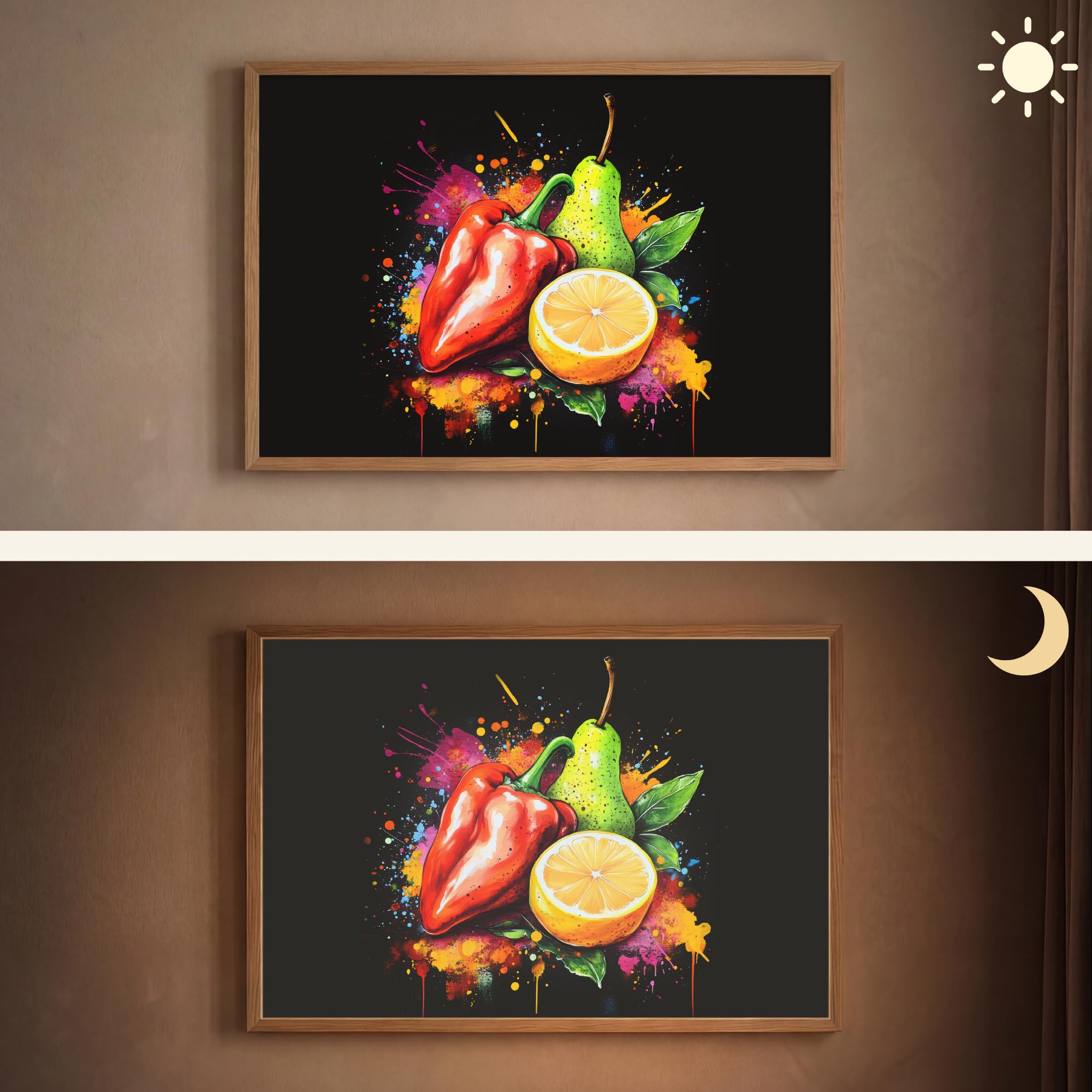 LED Wandlicht Innen 100x70 cm Aufladbar Dimmbare Nachtleuchte Schlafzimmer Wandlampe Nachtlicht Modern Design Stillen Wandleuchte Wand Licht Paprika - Birne - Zitrone - Graffiti - Farbe