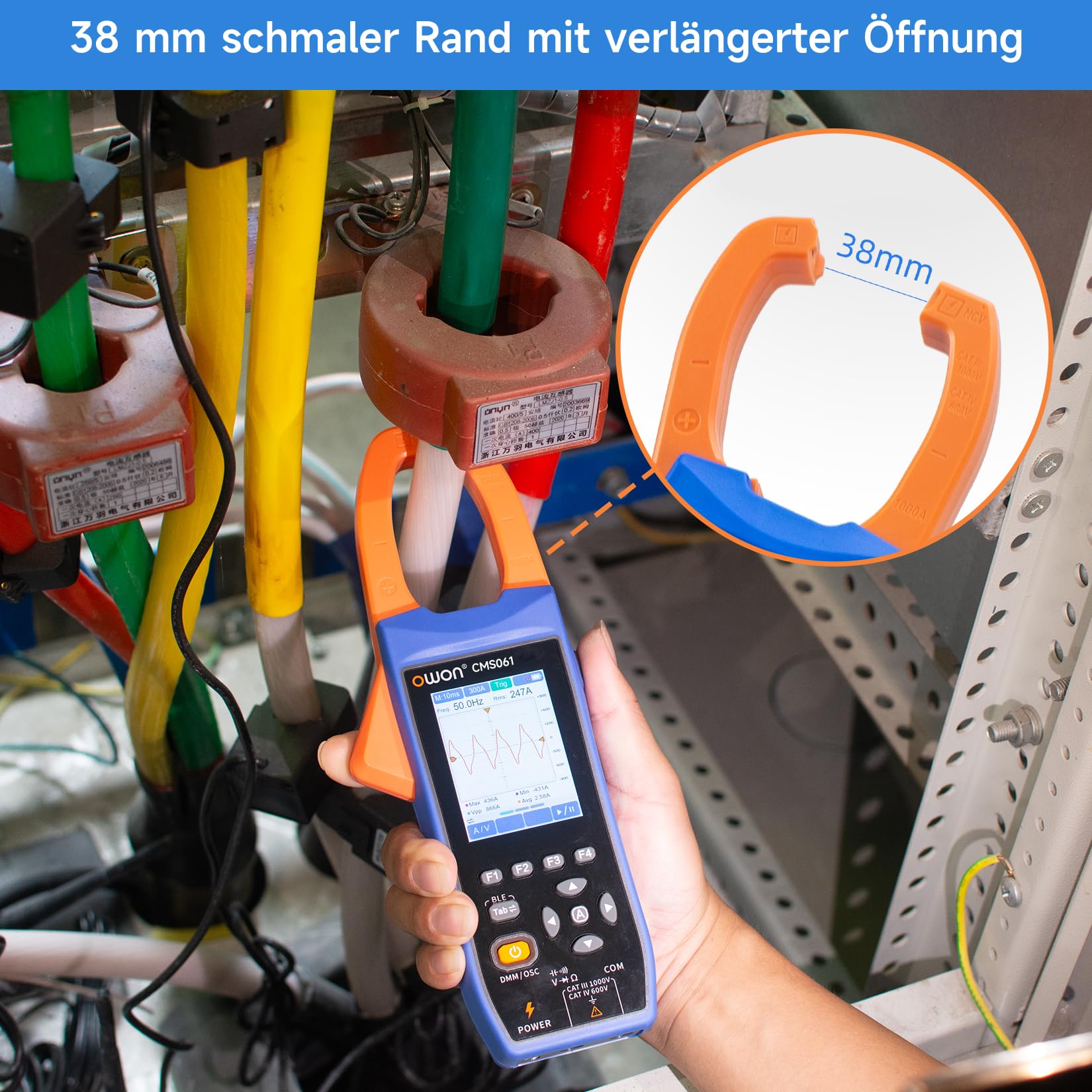 OWON CMS061 600A AC/DC True RMS Zangenamperemeter – Digitales 3-in-1 Multimeter mit Oszilloskop & Datenlogger, Inrush-Strommessung, Bluetooth, Touchscreen, NCV, 2,8" IPS-Farbdisplay