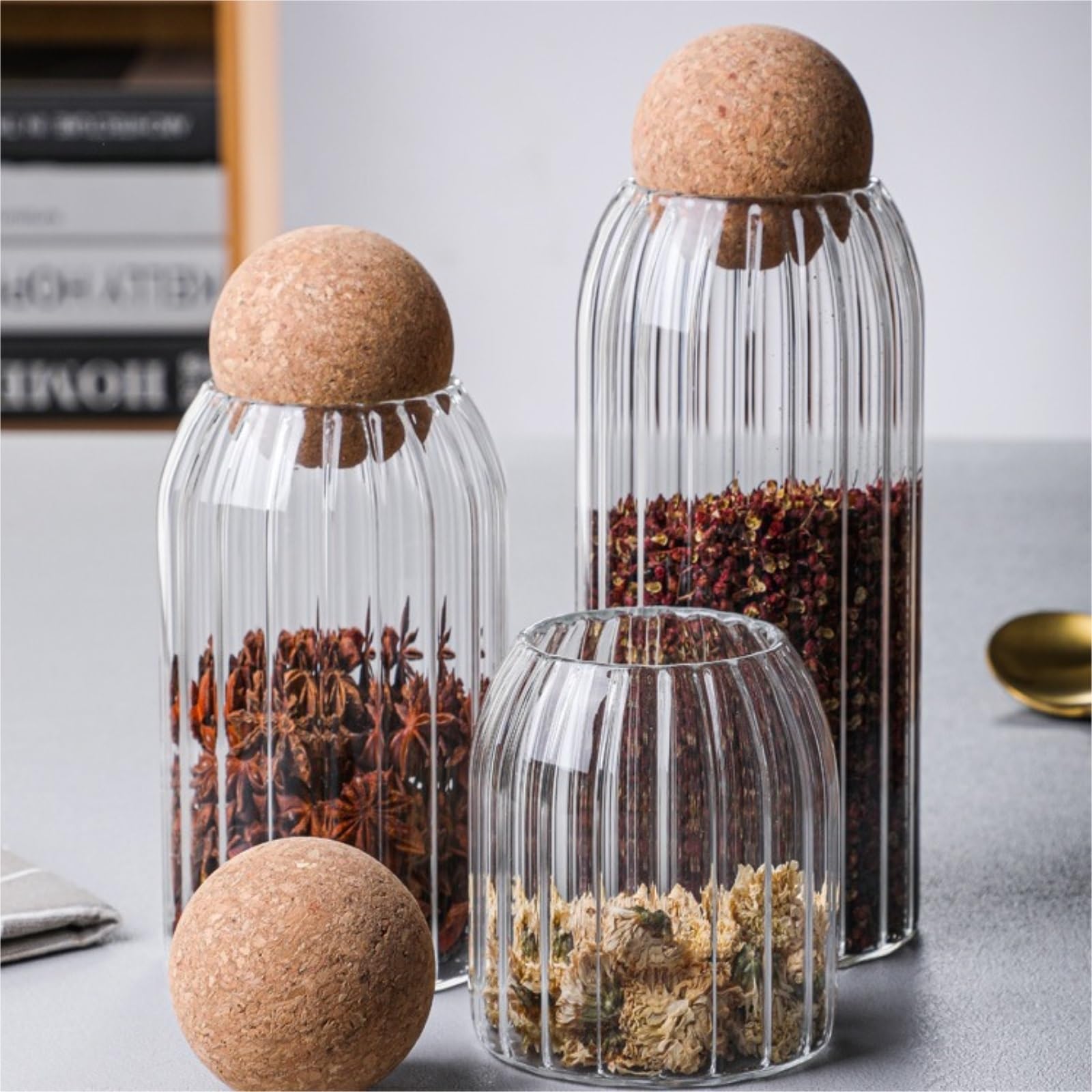 Vorratsgläser - Küche Luftdicht 3er-Set Vorratsgläser Aus Glas Mit Korkkugelverschluss, Praktische Aufbewahrung Vorratsdosen
