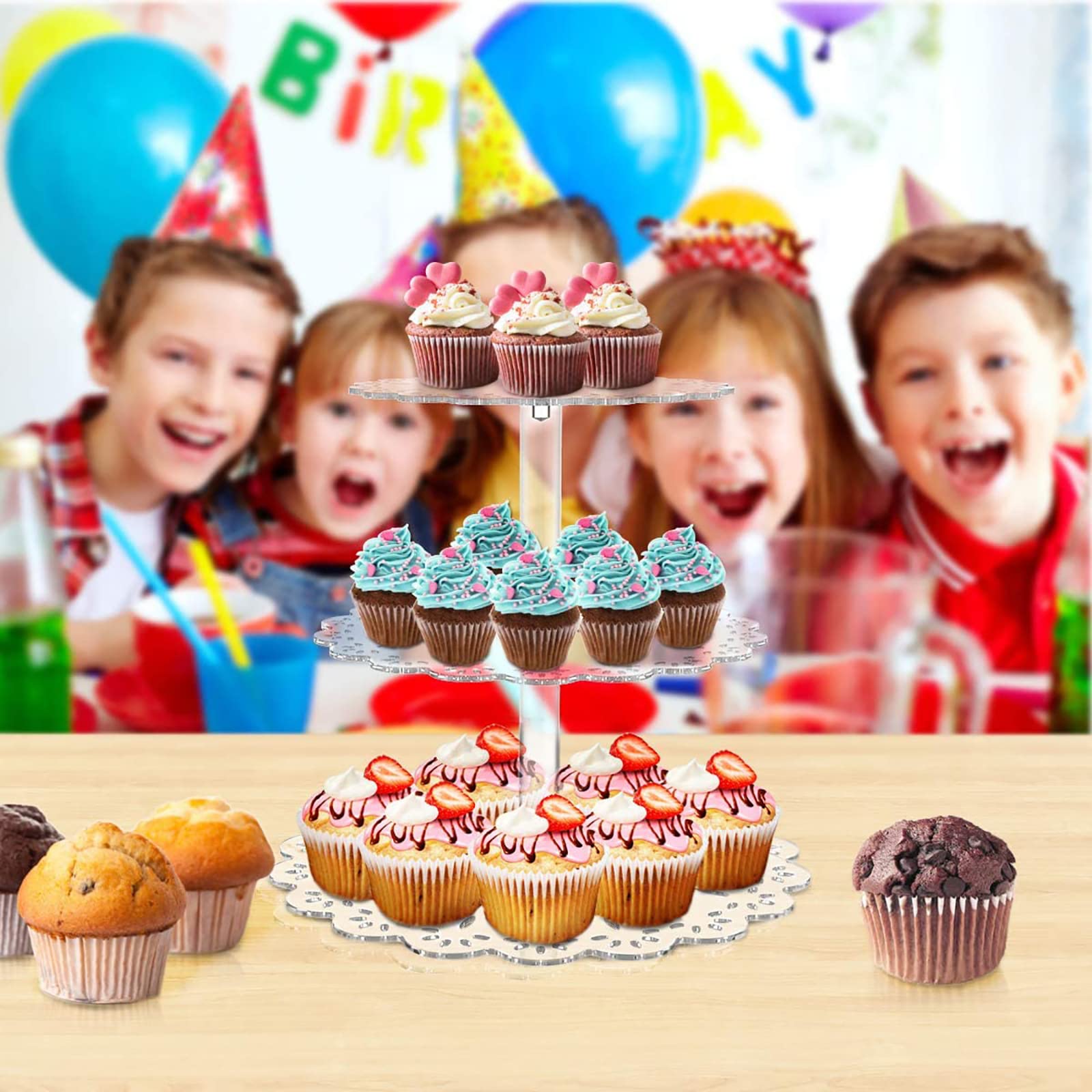 Alzata per Torte 3/4 Piani per Casa e Cucina Supporto per Torta Rotondo per Frutta e Dolci Vassoi per Torte Caramelle Buffet tè Snack Biscotti Porta Cupcake (3 Tiers)