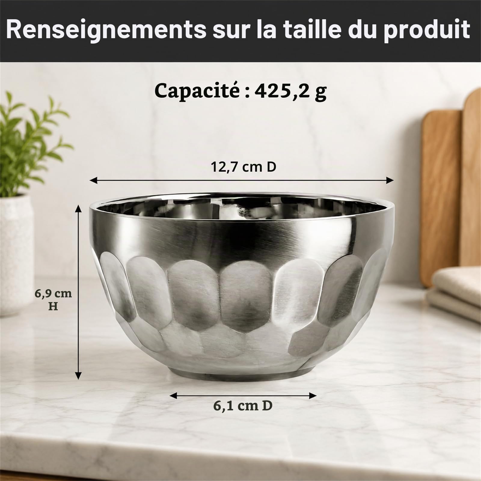 Okllen Lot de 6 bols à soupe en acier inoxydable 18/8 à double paroi en acier inoxydable 18/8 - 440 ml - Légers - Multifonctions - Pour riz, nouilles, fruits, céréales