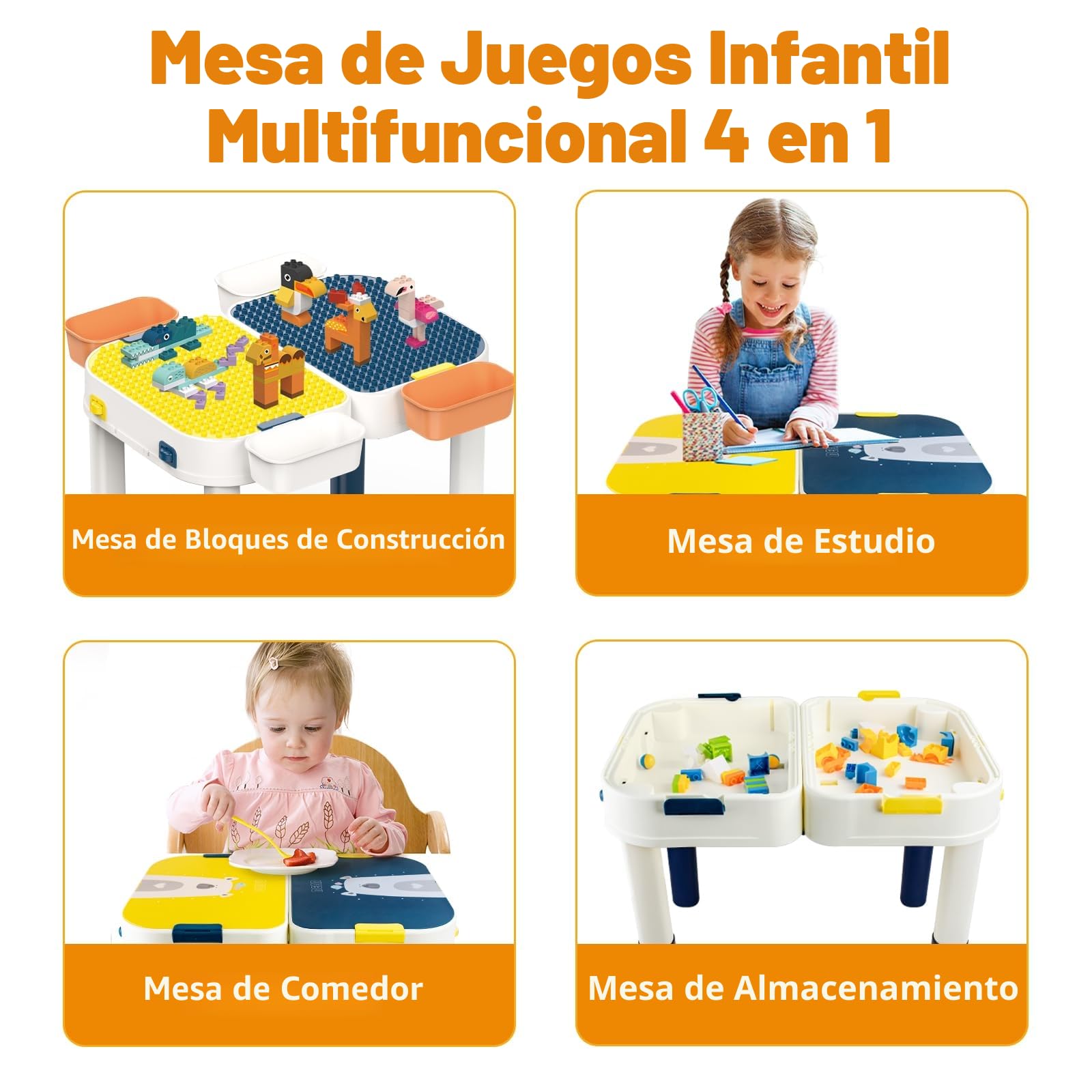 RedCrab Juego de Mesa Actividades para Niños, 2 en1 Mesa Infantil Multifuncional Mesa de Bloques de Construcción, Juegos de Construcción para Niños - Convertible en Equipaje con Ruedas