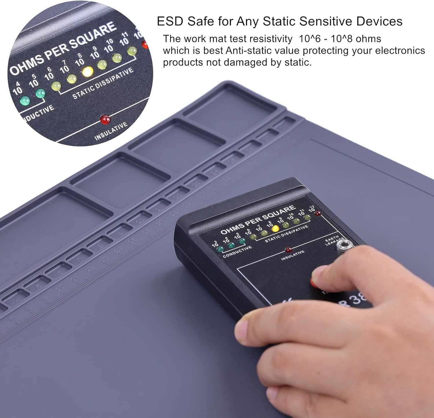 HPFIX Anti-Statik-Matte für Elektronik, Premium hitzebeständige ESD sichere Lötmatte mit ESD-Armband und Erdungskabel für Computer, Laptop, Handy und iPad Reparaturen