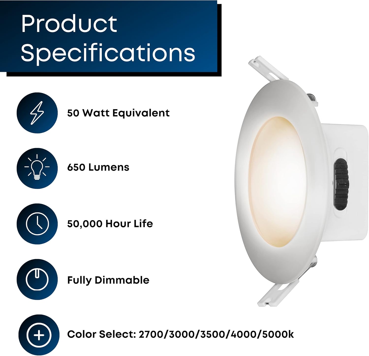 Feit Electric 4" LED Canless Recessed Downlights with Integrated Jbox, 50W Equivalent, Dimmable, 5CCT Selectable White, 90 CRI, 650 Lumens, 50,000-Hour Lifetime, LEDR4JBX/6WYCA/4, 4 Pack