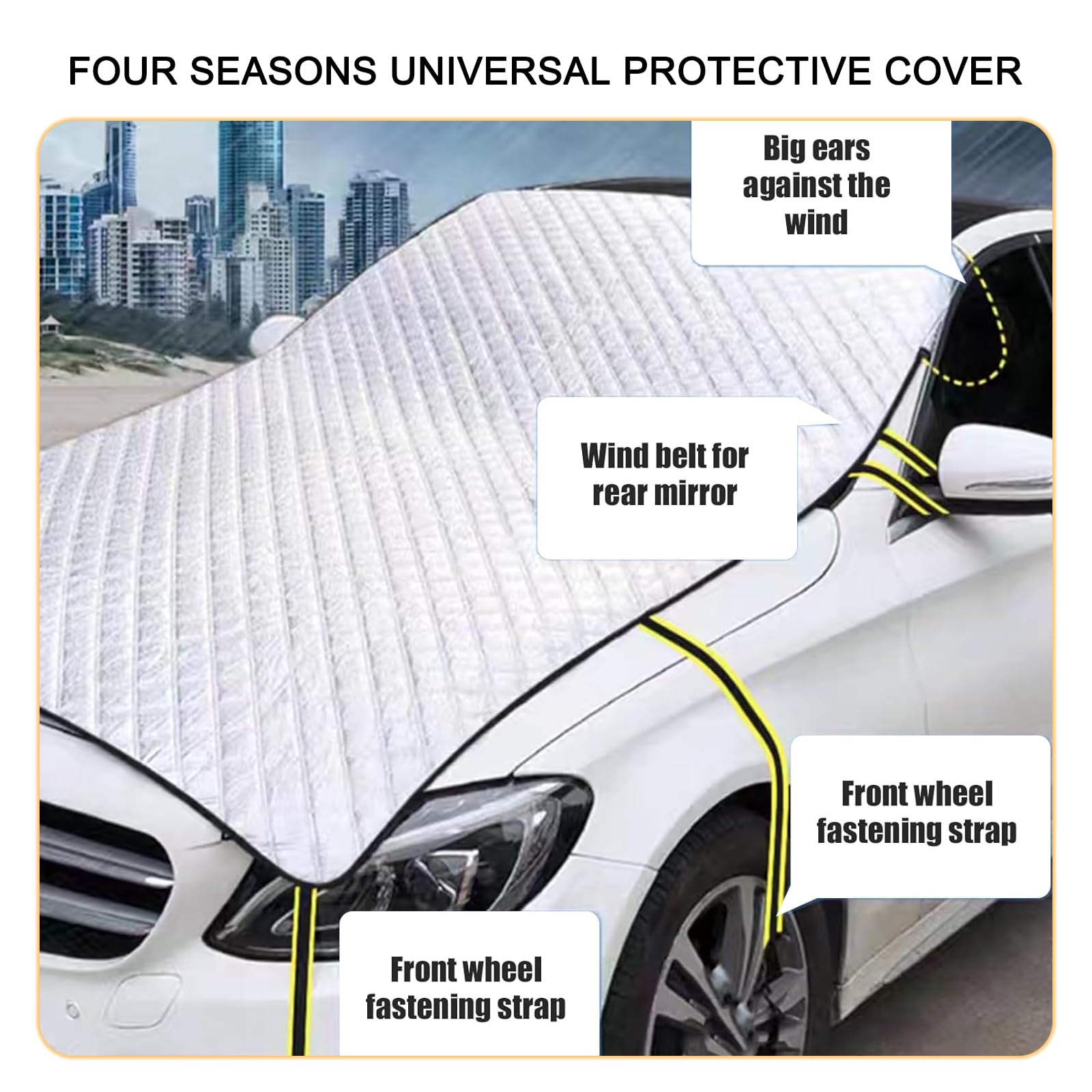 getfay 1 PC Car Half Cover, Thickened Cotton Front Windshield Car Cover, Super Breathable and Snow and Frost Protection Car Exterior Accessories, Universal for Most Cars (Silver)