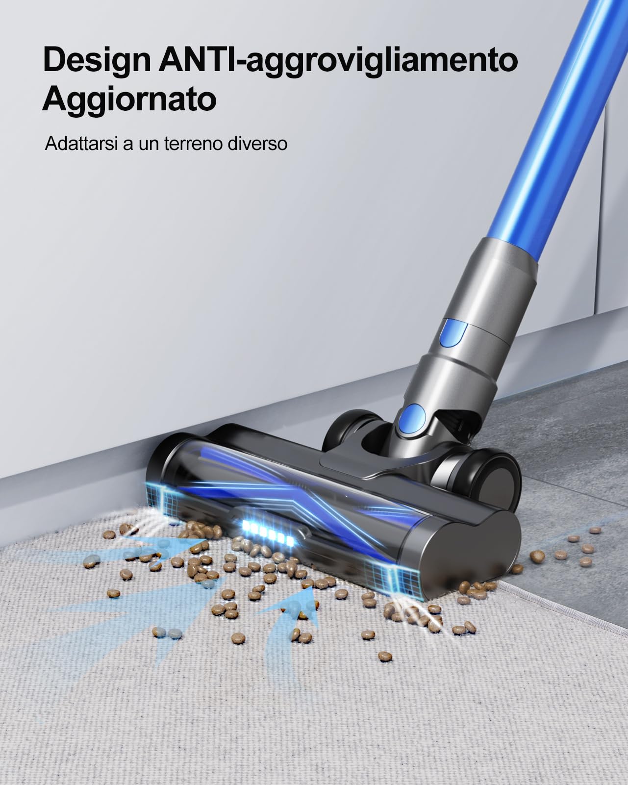 Aspirapolvere Senza Fili 450W/38KPa, 12 Esperienze di Pulizia Scopa Elettrica Senza Fili, Rilevazione Automatica della Polvere, 55Mins Touchscreen Anti-avvolgimento Aspirapolvere Potente