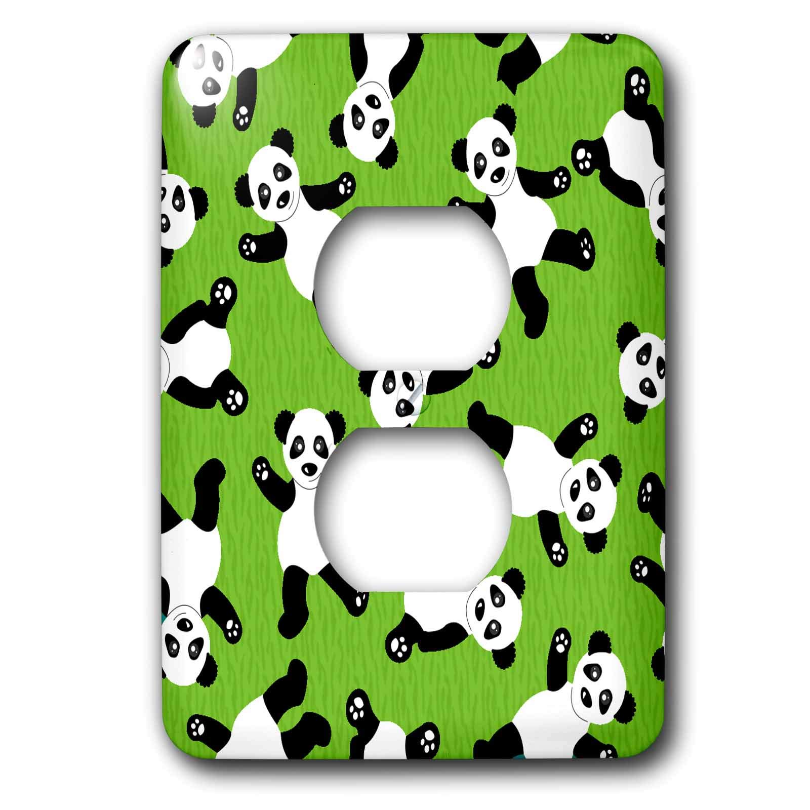 Plaque de prise panda vert 3dRose pour habiller joliment deux prises de courant murales