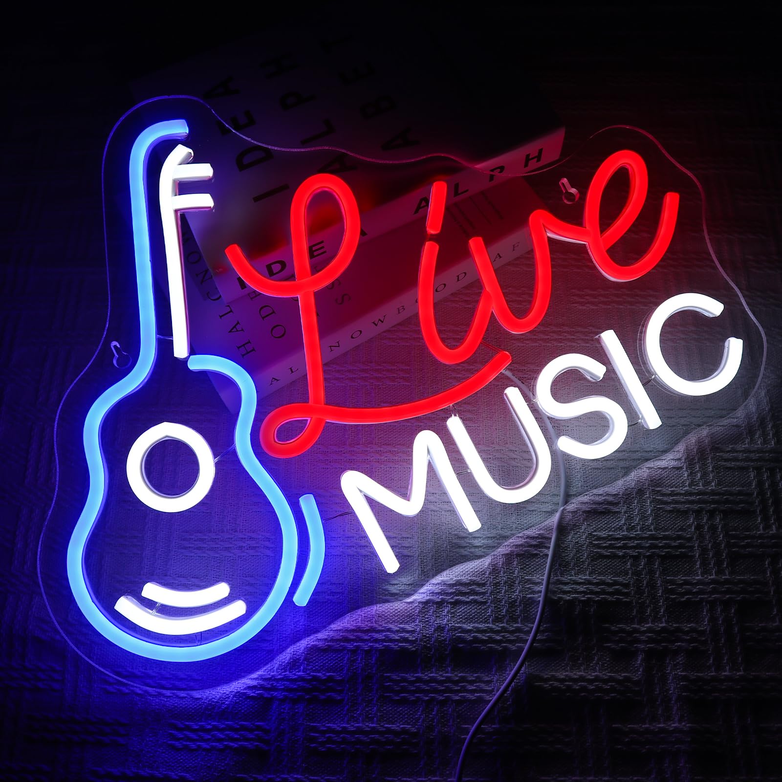 Live Music Música Neon Cartel Led Neón Pared Guitarra Sign USB Bar Rock Estudio Oficina Garaje Dormitorio