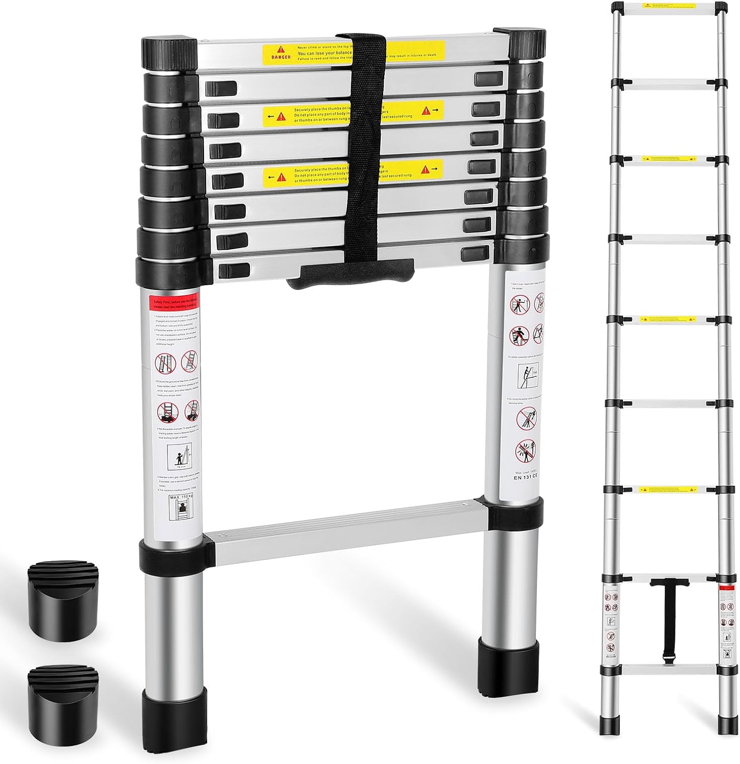 FAHKNS 8.5 FT Aluminum Telescoping Ladder, 330lbs Max Capacity, Heavy Duty, Folding Compact Portable Anti-Slip Ladder for RV or Outdoor Work