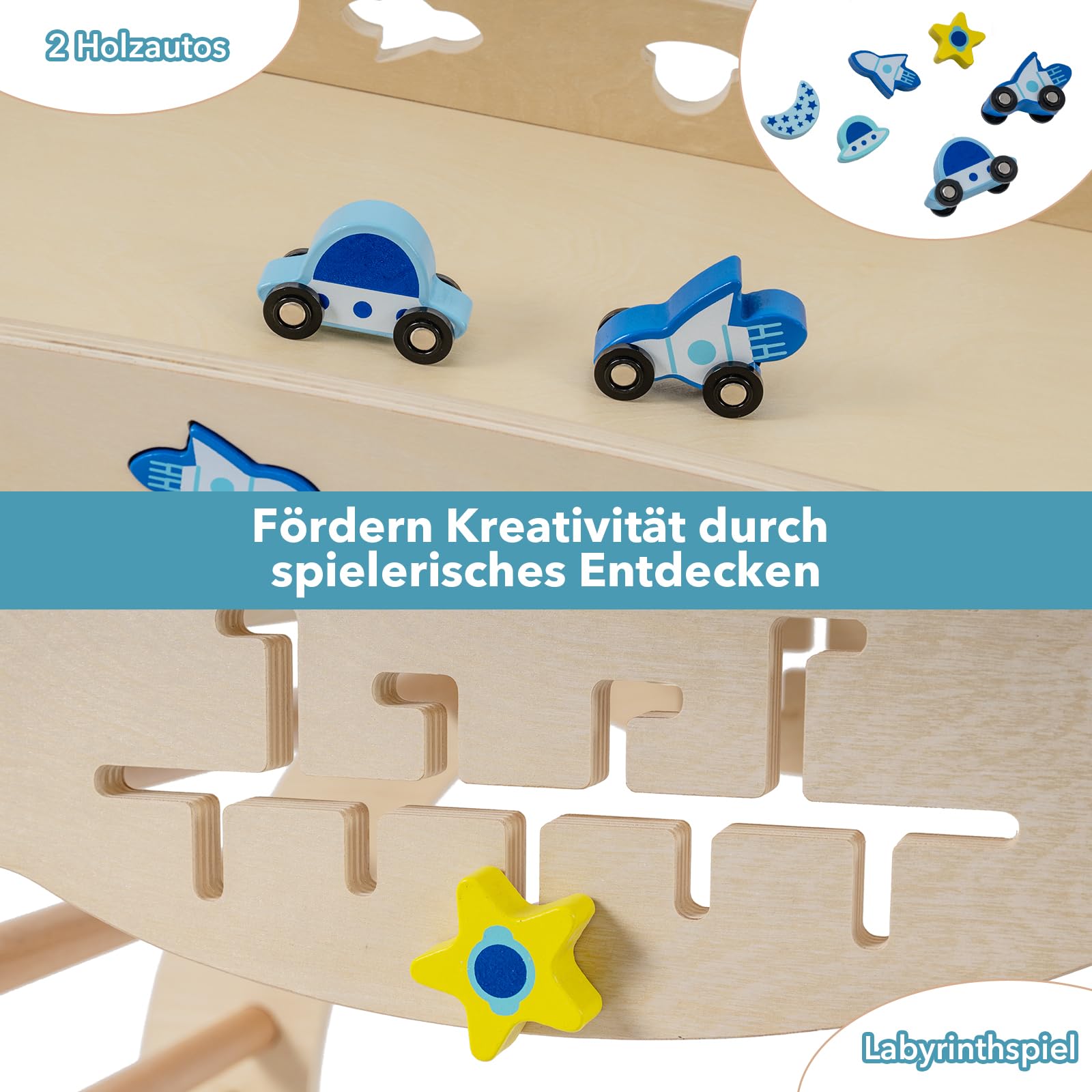 DREAMADE 9-in-1 Montessori Kletterdreieck Set mit Rutsche, Kletterbogen aus Holz mit Netz für Kleinkinder ab 1 Jahre, Kletterspielzeug, Indoor Klettergerüst für Kinderzimmer (Natur,Astronaut-4er Set)