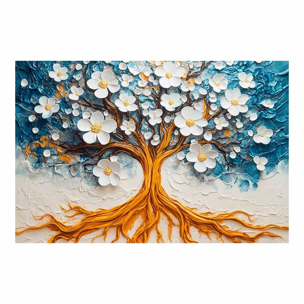 ZAMAEIU The tree of life Flowering trees blooms Canvas Paintings Abstract Tree,Wall Art Poster Modern Room Bedroom Home Decor Geometric Print Patterns(white)-80x120cm Unframed