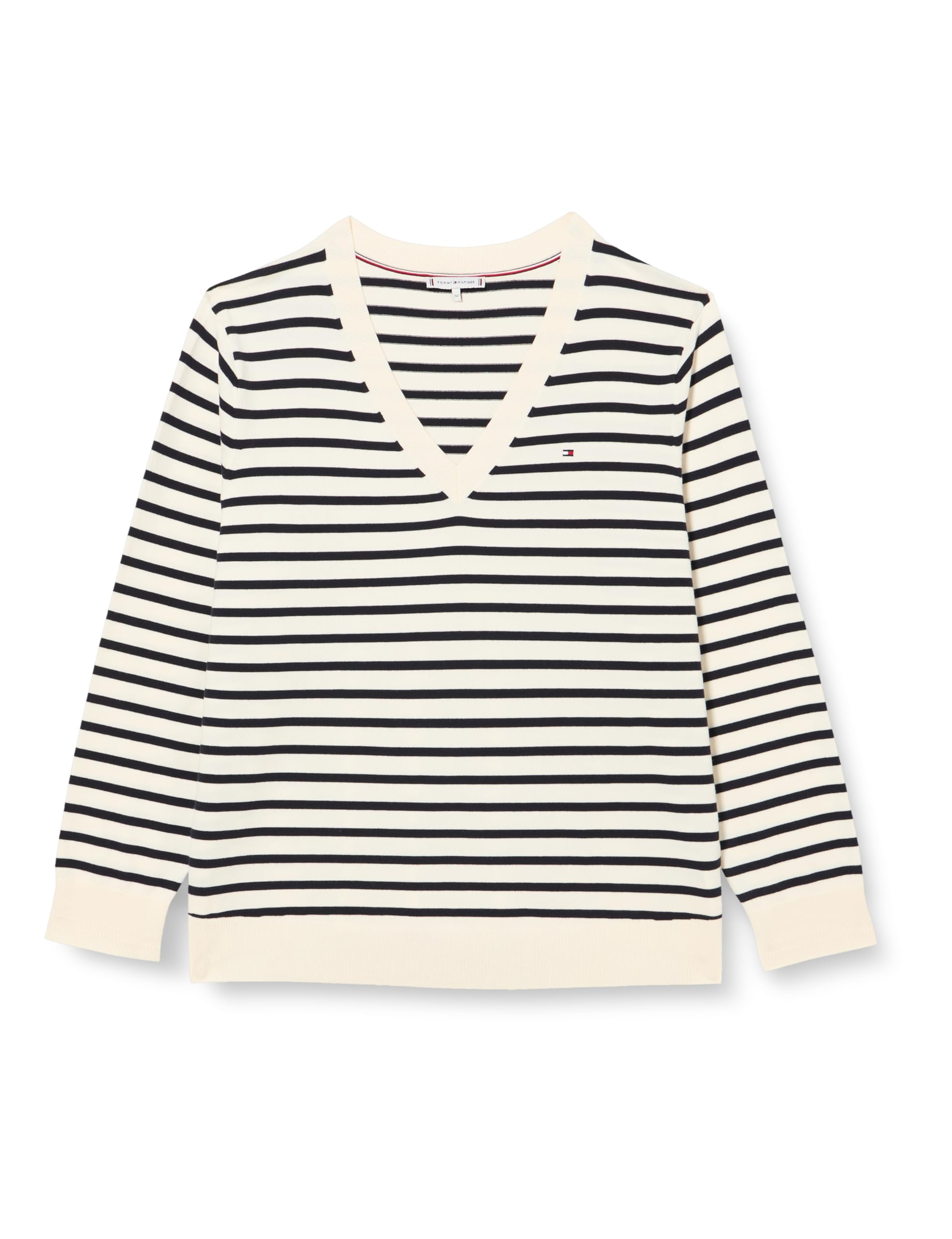 Tommy Hilfiger Women's CRV CO Jersey Stitch V-NK SWEATR Pullover Sweater, Ivory Petal/Deseret Sky STP, 50