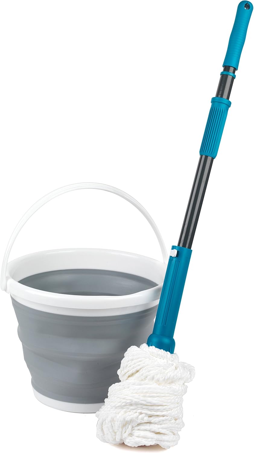 Beldray Extendable Twist Mop and 10 Litre Collapsible Bucket Set, Turquoise, Mop