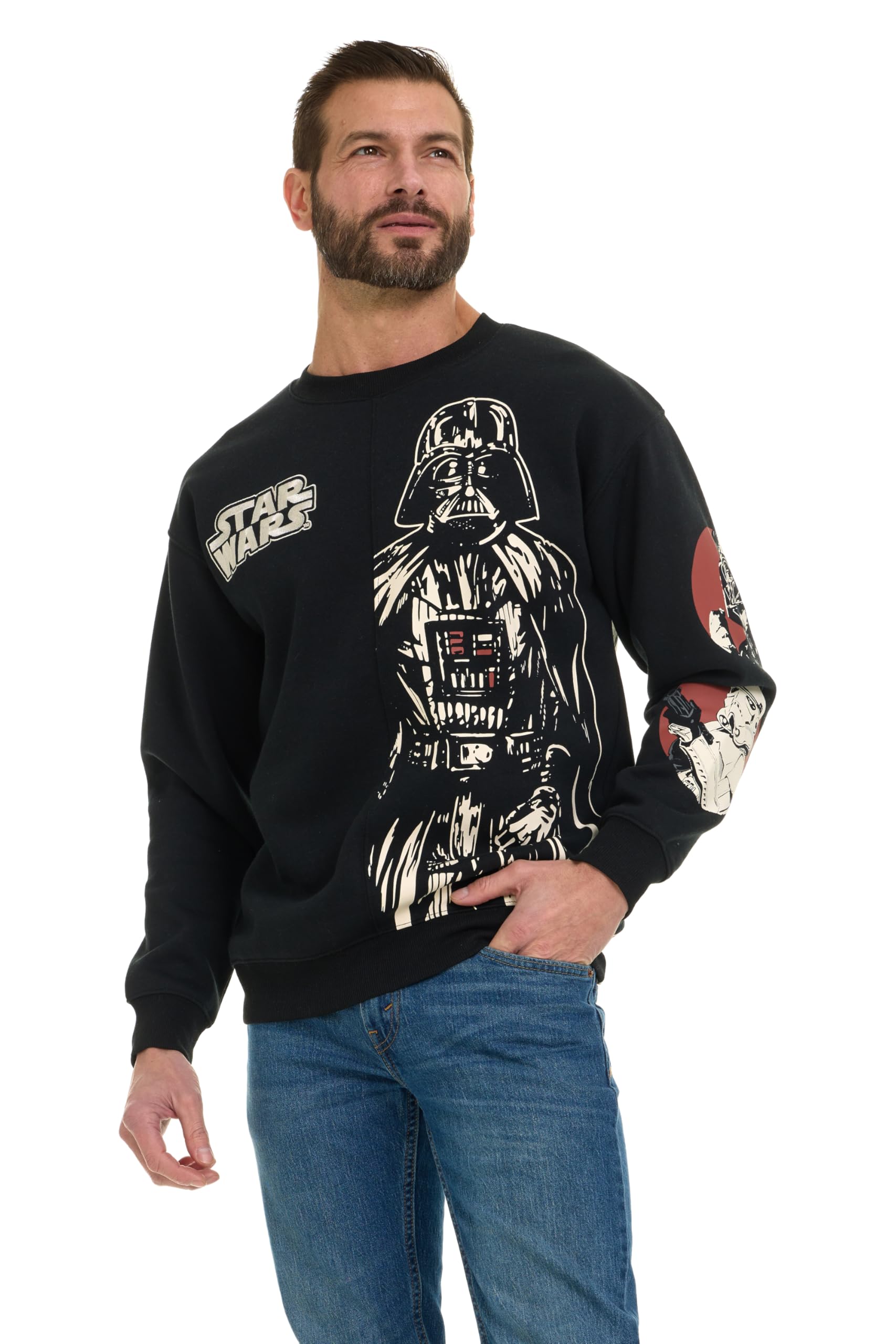 STAR WARS Felpa da uomo in pile con logo Darth Vader Stormtrooper con ricamo sul davanti e dietro