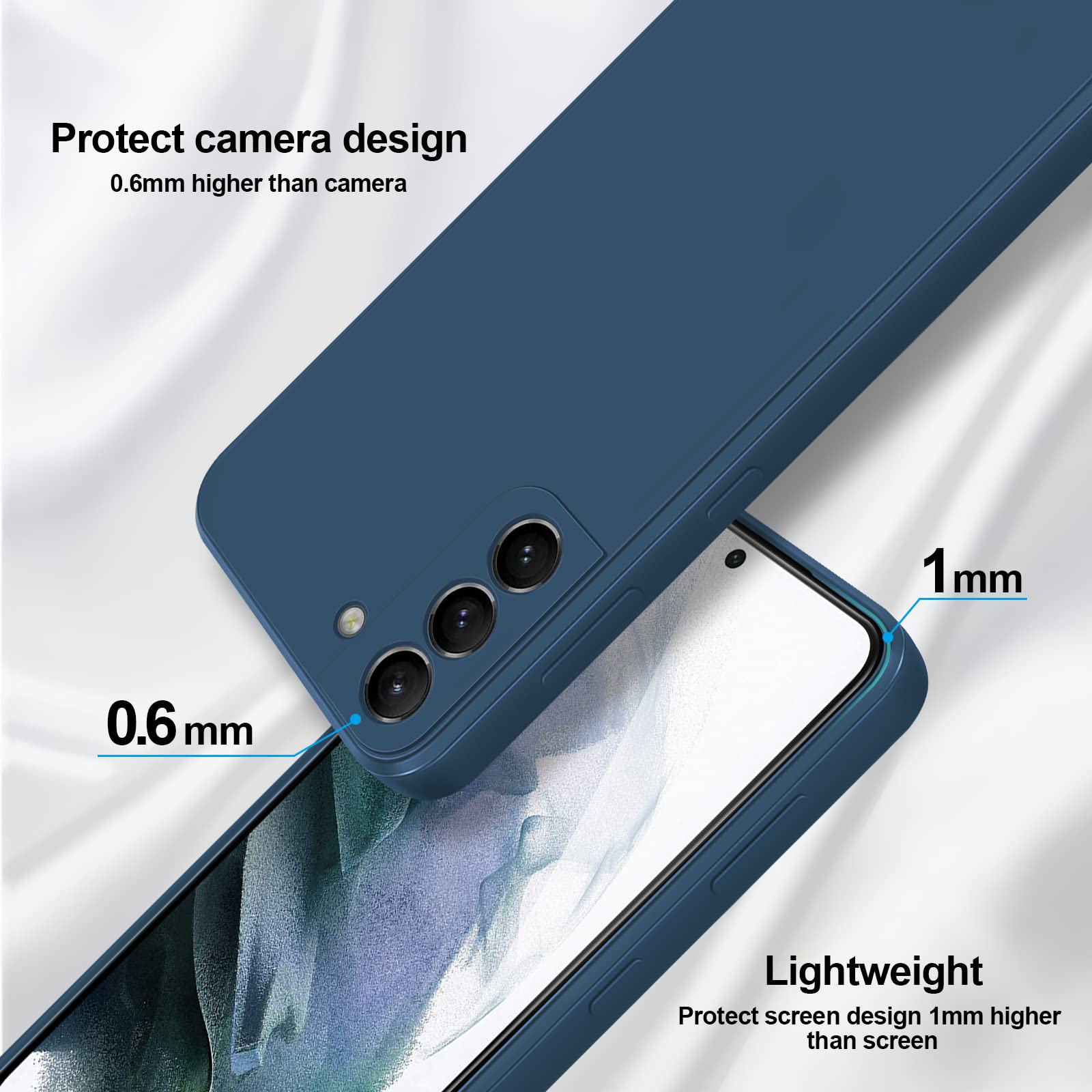 GiiYoon Case Compatible with Samsung Galaxy S21, Silky-Soft Touch Full-Body Protective Phone Silicone Case, Shockproof Cover with Microfiber Lining, Blue — view 3