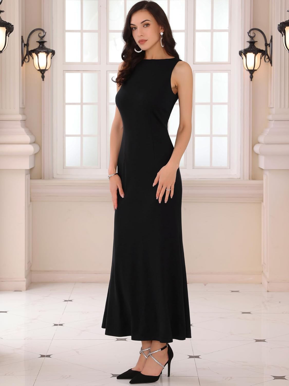 Women's Formal Dress Evening Dressy Prom Boat Neck Backless Maxi Cocktail Wedding Dresses - Image 2