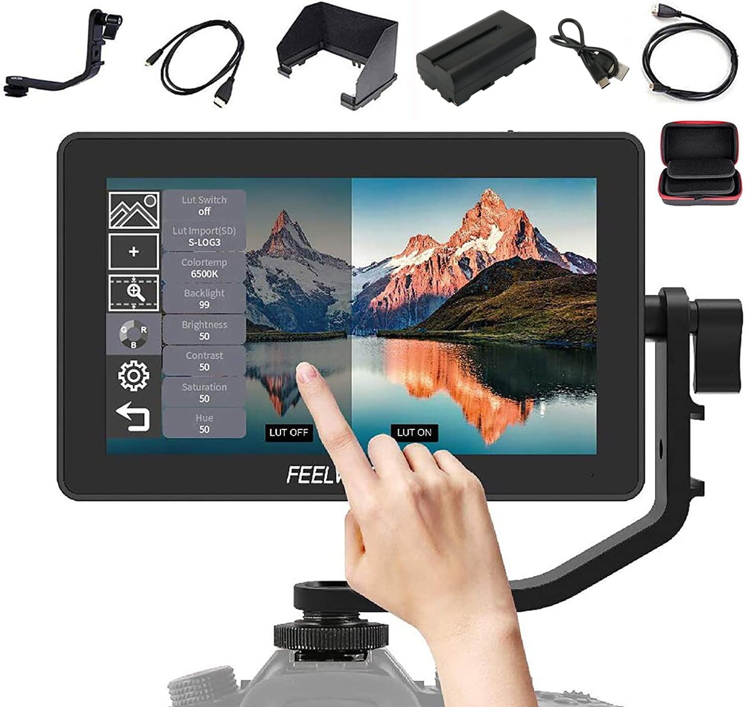 ایگرد | قیمت و خرید FEELWORLD F6 Plus 5.5 inch Touch Screen DSLR Camera  Field Monitor with HDR 3D LUT Small Full HD 1920x1080 Support 4K Input  Output Include Battery + Charger +Carrying Case