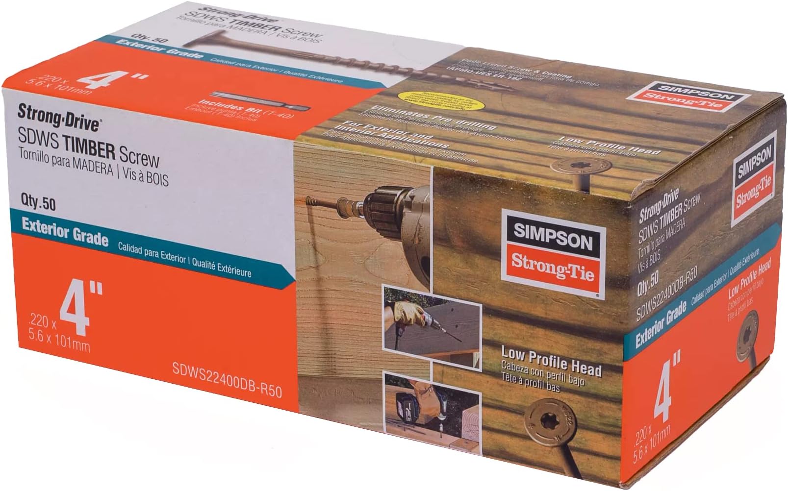 SDWS22400DB-R50 Strong-Drive SDWS Timber Screws (Exterior Grade), 0.220 Inch x 4 Inch, Double-Barrier Coated, Washer Head, Sawtooth Point, Tan (Pack of 50)