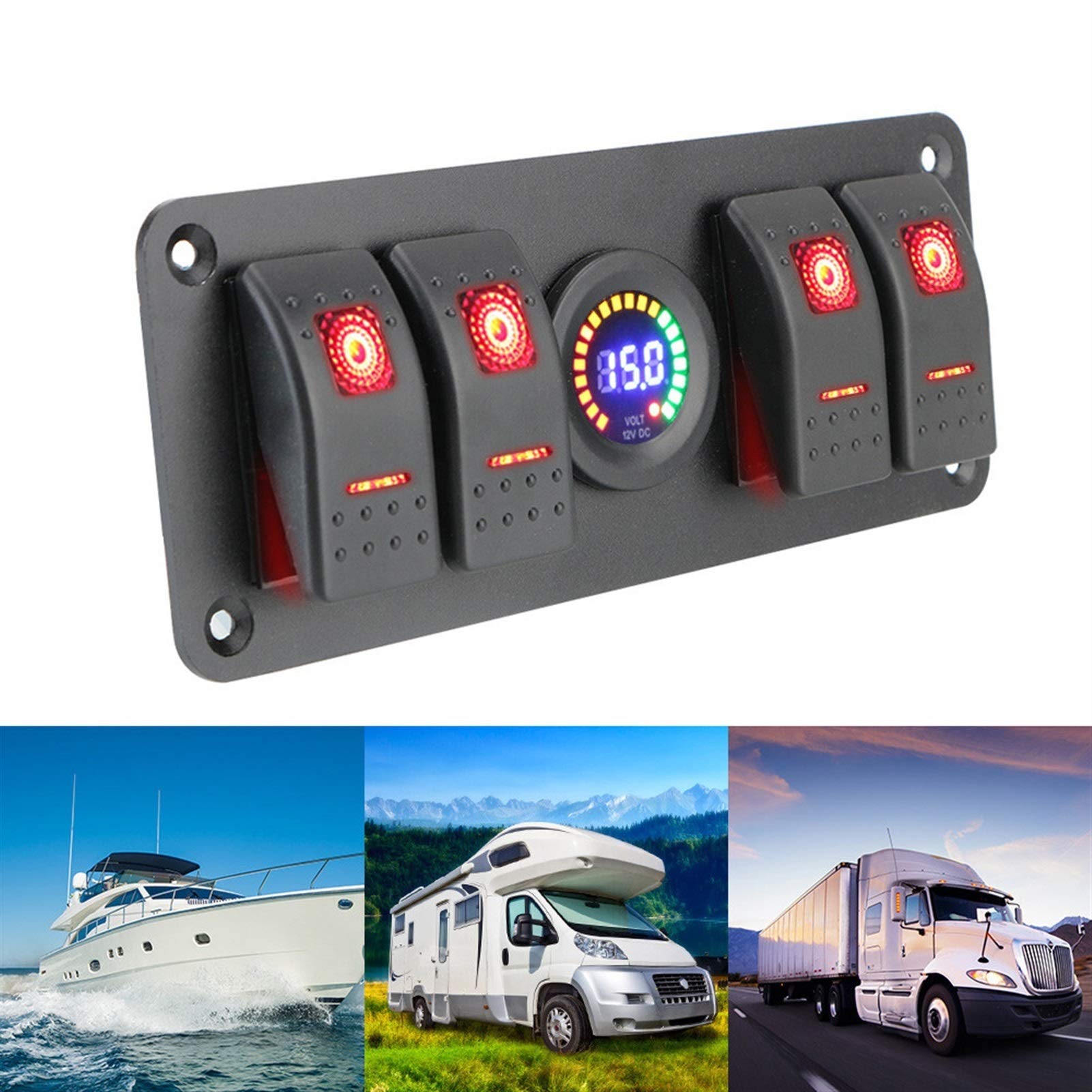 Interruptor de luz doble, for panel interruptor basculante encendido y apagado 4 en 1 12 a 24 V, disyuntor, voltímetro, automóvil, vehículo marino, RV, SUV, yate