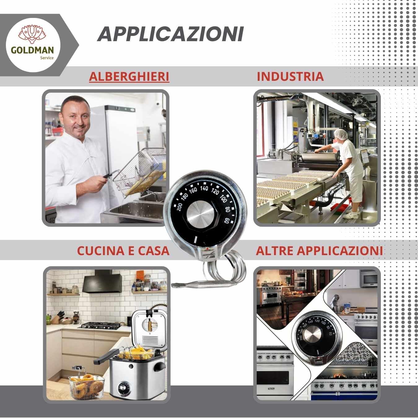 GOLDMAN SERVICE | Termostato universale per friggitrice industriale Ricambio universale con regolatore (da 50° a 205° C), 24007