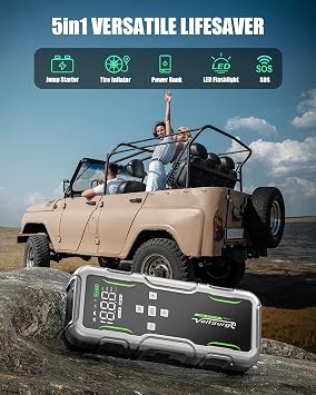 8000A Jump Starter with Air Compressor, 12V Portable Battery Jumper Starter Pack(All Gas/10.0L Diesel) for Car, Jump Box with 150PSI Auto Tire Inflator, LCD Display & Lights