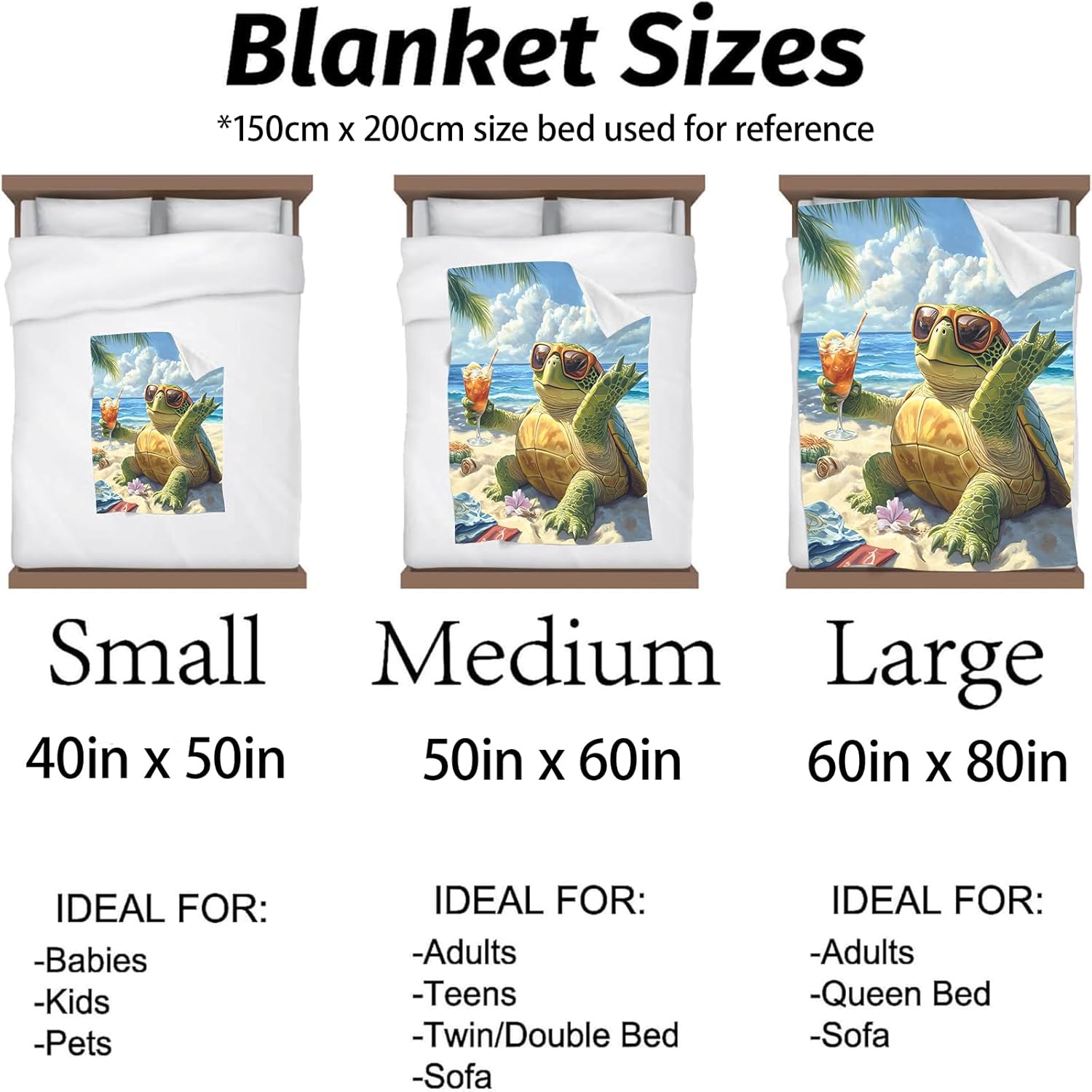 Funny Sea Turtle Blanket - Lightweight, Soft & Cozy Flannel Plush Throw Blanket for Travel, Sofa, Bedroom, Office - Warm Decor for Adults Kids Women 60"×50" - Image 3