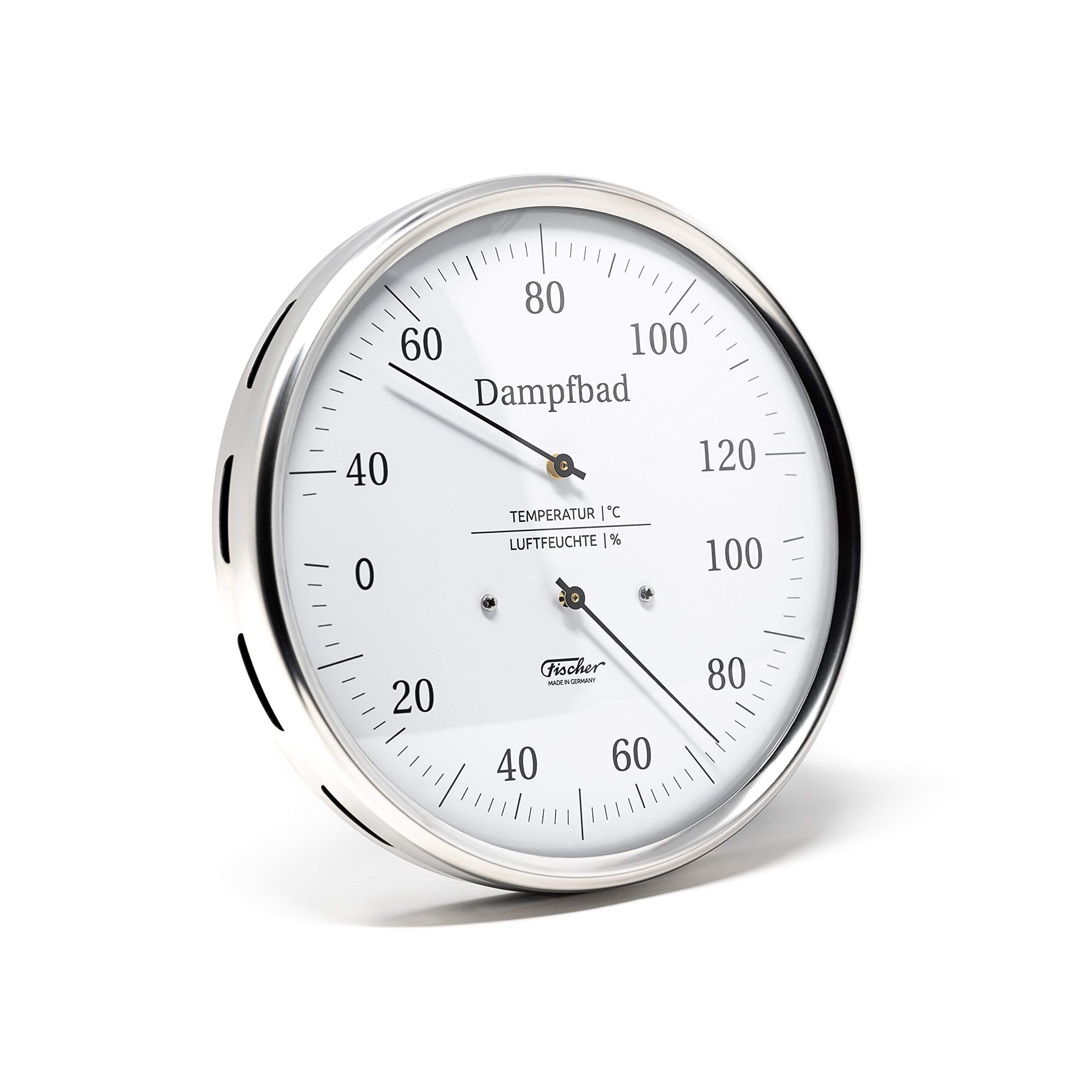 Fischer 182.01 - Termoigrometro per bagno di vapore, 130 mm, igrometro per capelli e termometro bimetallico in acciaio inox, made in Germany