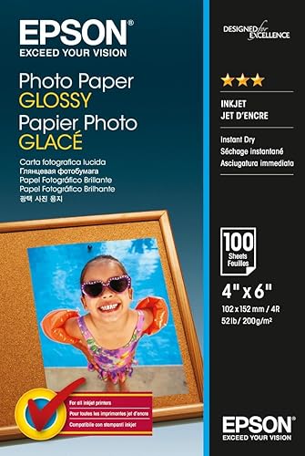 Epson C13S042548 - Papel fotográfico brillante (100 unidades, 3.9 x 5.9 in), color blanco