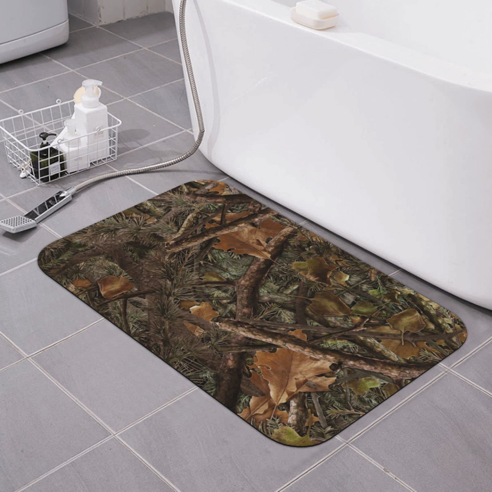 Camouflage Bath Mat Diatomaceous Earth Rug Super Absorbent Non Slip Quick Dry Bathroom Kitchen Doormat 16"X24"
