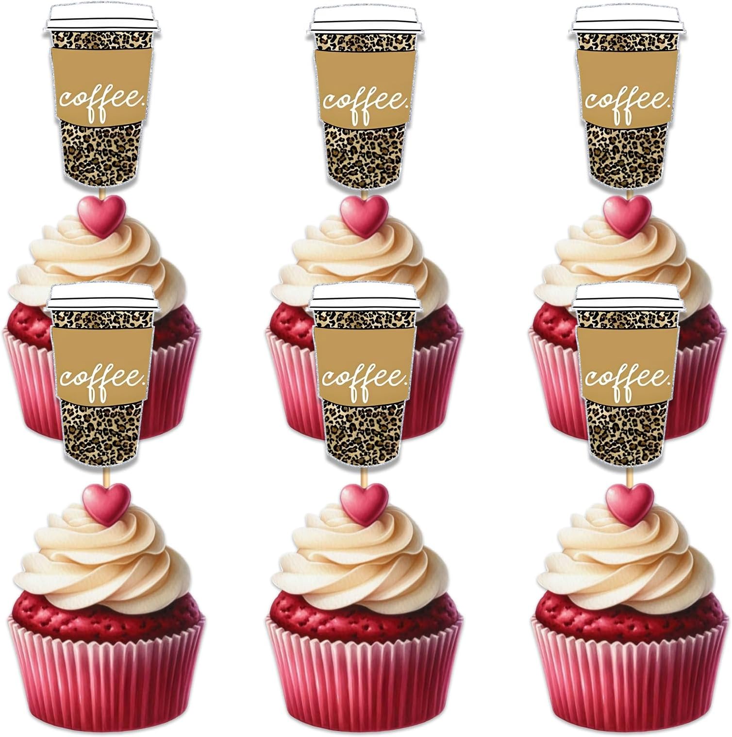 Gold Glitter 18pcs Leopard Print Coffee Cup Cupcake Topper for Make up Theme Party Favors Decorations Women Lady Birthday Girls' Night Out Bachelorette Bridal Shower Party Decor Supplies
