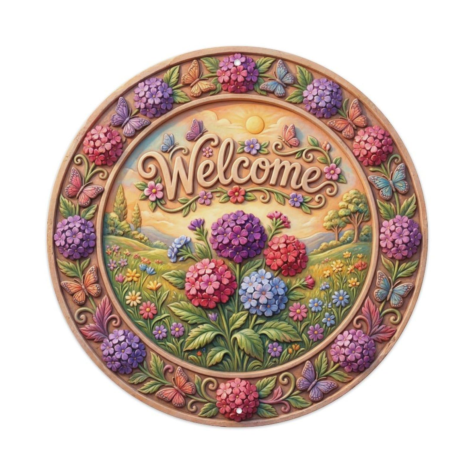 Tgrcjimh Style Metal Tin Sign Verbena Bloom Welcome Summer Clusters