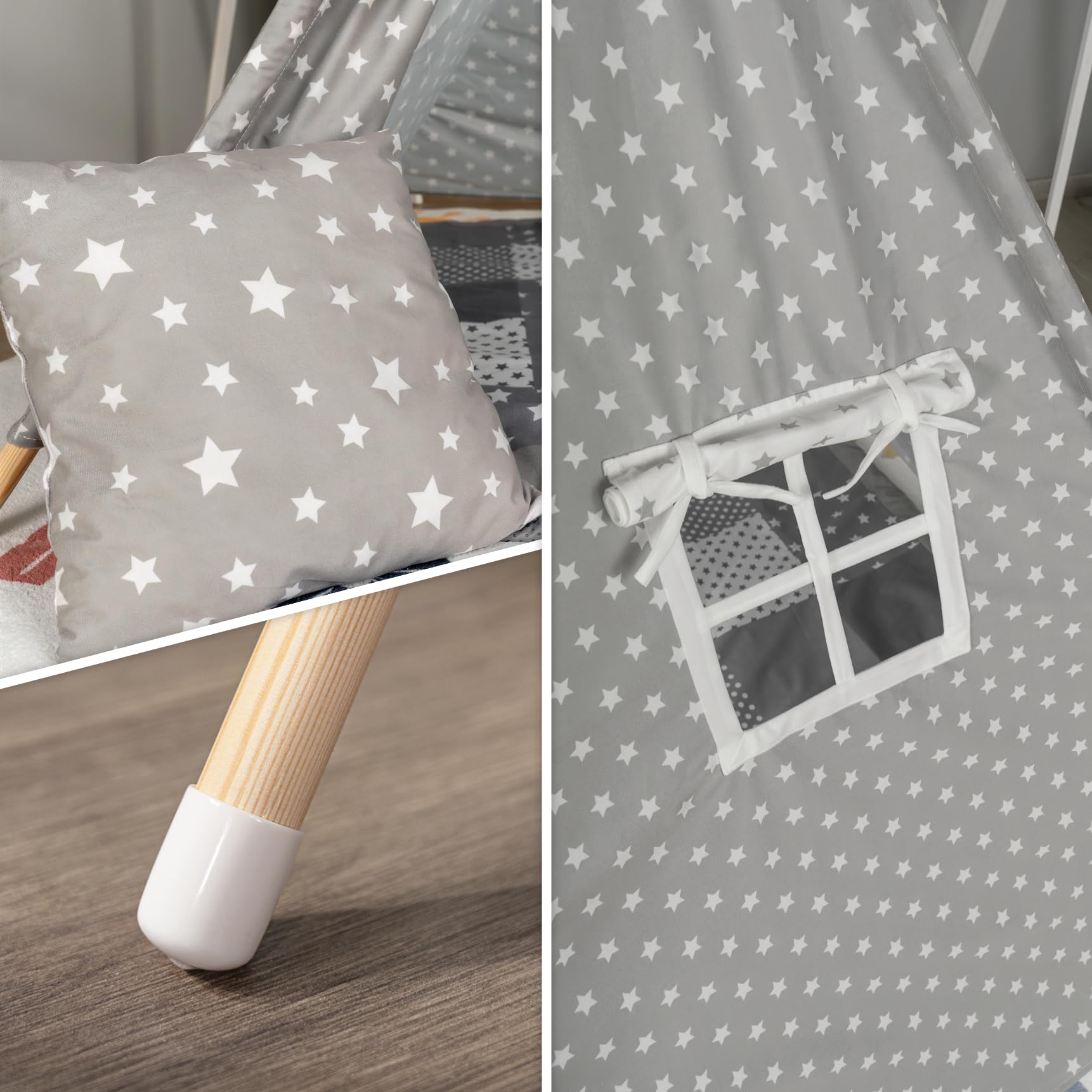 Paco Home Tente pour Enfants Tipi Chambre d'enfant Chambre De Jeu Intérieur Robuste Wigwam Différents Motifs, Couleur:Gris, Sets:avec Accessoires
