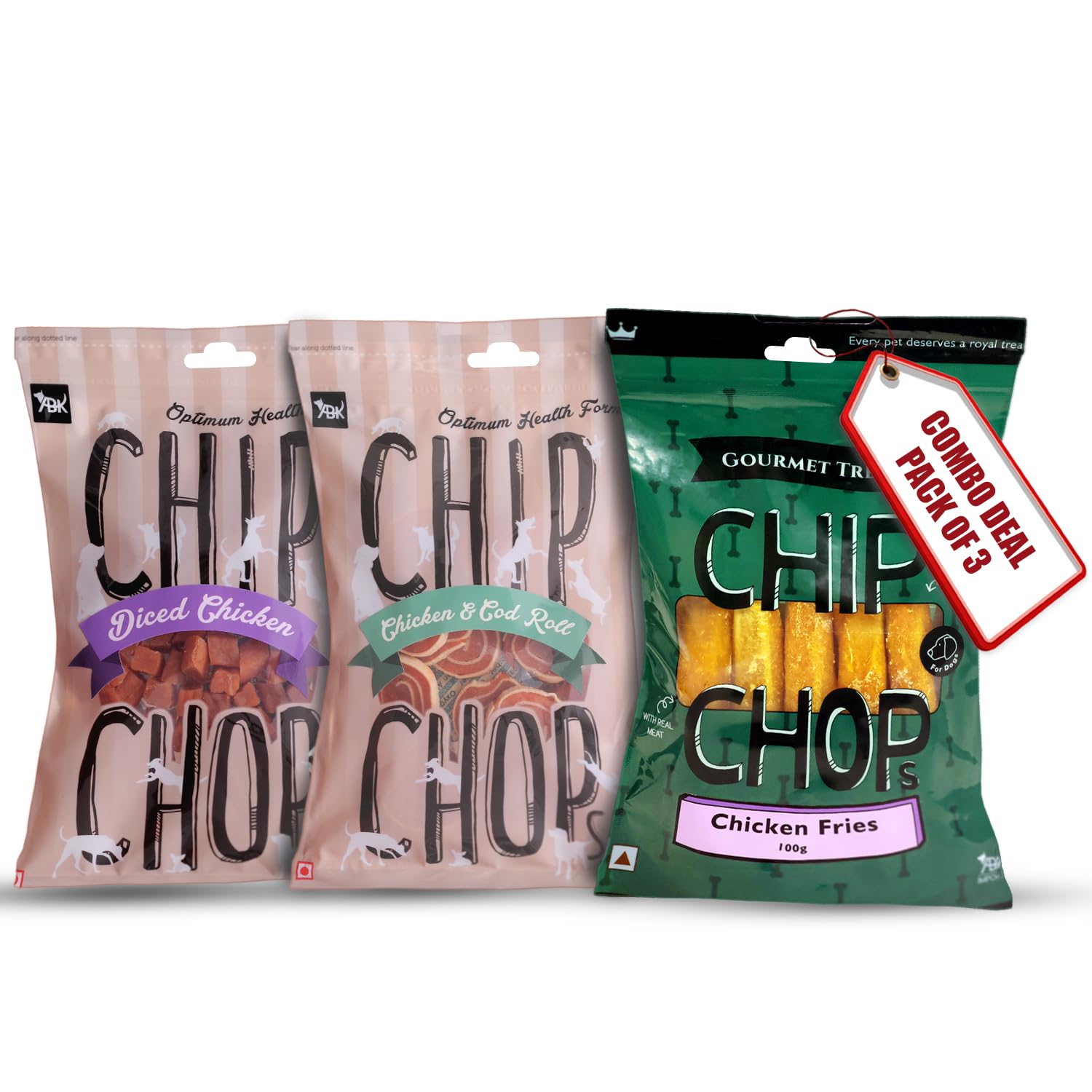 Combo of Chip Chops Diced Chicken, Chicken & Cod Fish Roll and Gourmet Chicken Fries Dog Treats, for All Dog Breeds and Life Stages-(Pack of 3) (B0C892DFMX) Amazon Price History, Amazon Price Tracker