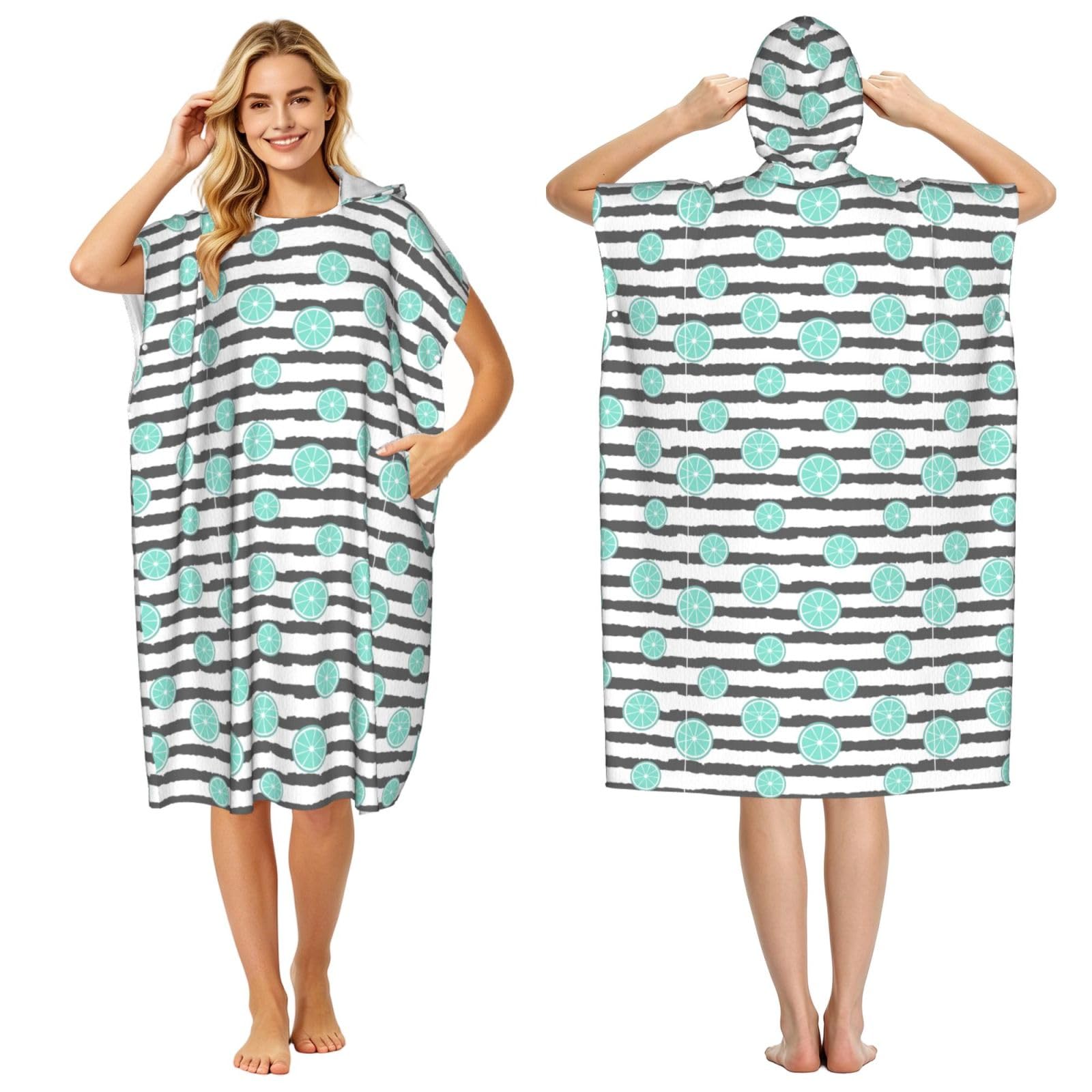 Noble Ren Lemon Slices Adult Hooded Beach Towel Swimming Cover Outdoor Wearable Towels Bath Bathrobe Cape Quick Drying
