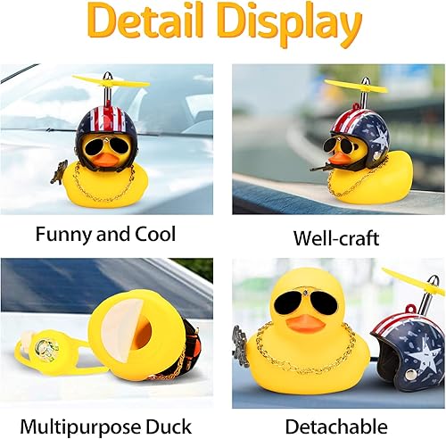 Miniatura 7 de wonuu Campana de bicicleta de pato de goma, patos exprimibles con casco para ciclismo, decoración de salpicadero, accesorios de motocicleta y