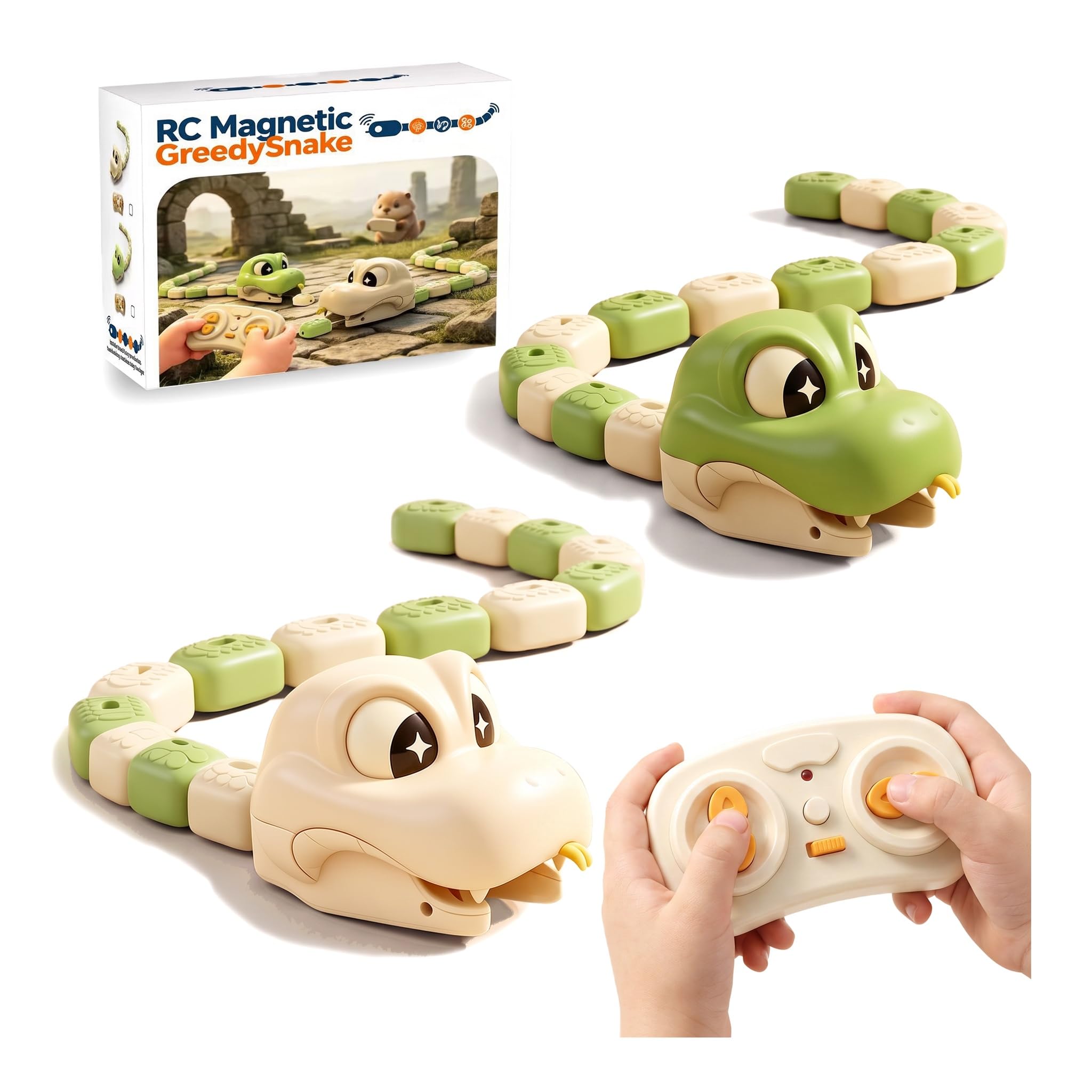 Remote Control Snake Head Toy, Eat Magnetic Blocks for Kids
