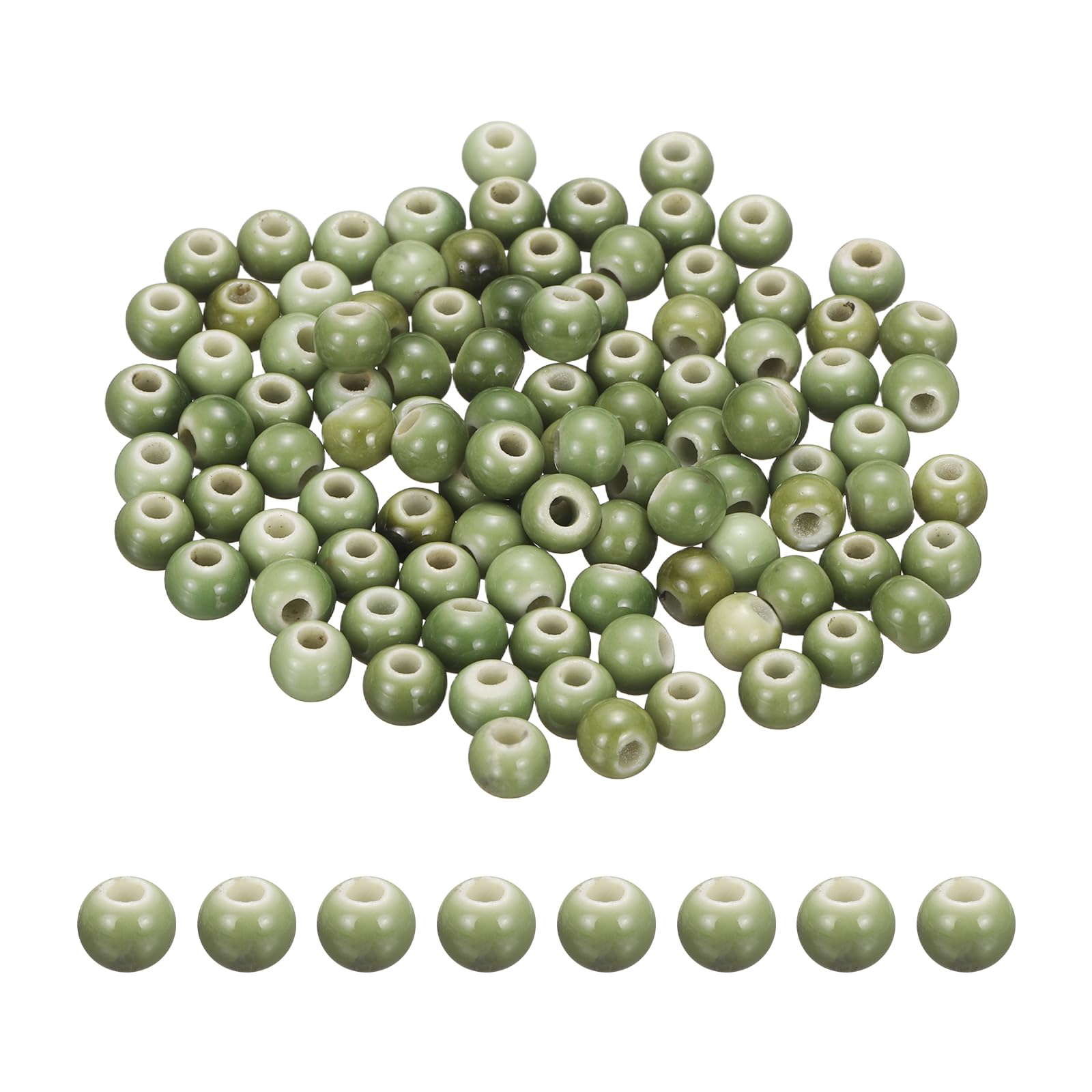PATIKIL 100 Pcs Porcelain Beads, 6 mm Round Ceramic Handmade Spacer Loose Beads for Bracelet Necklace Earring Jewelry Making DIY Crafts, Olive Green