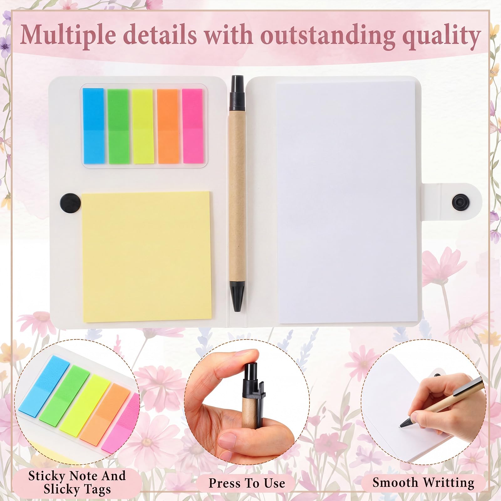 Resurhang Confezione da 12 quaderni a spirale ispiratori con penna adesiva per appunti, diari motivazionali, regali di ringraziamento per dipendenti, volontari, insegnanti, infermieri (Wildflower)