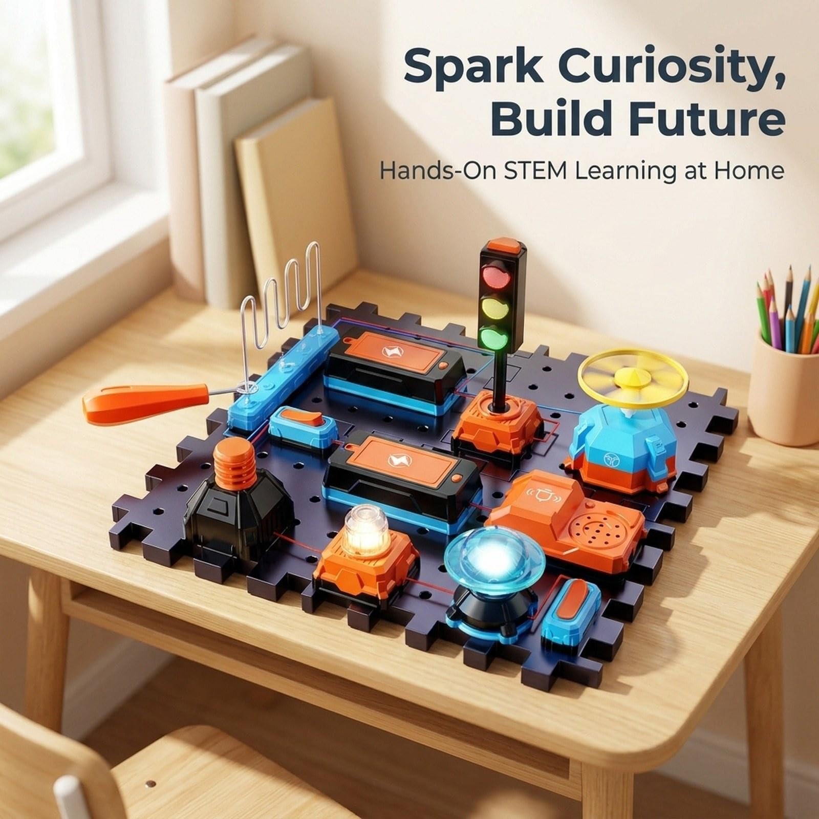 Oshhni Kit de Electrónicos Juego Educativo Científico Infantil Set de Proyectos Eléctricos Tablero de Montaje Fácil y Material PP, B
