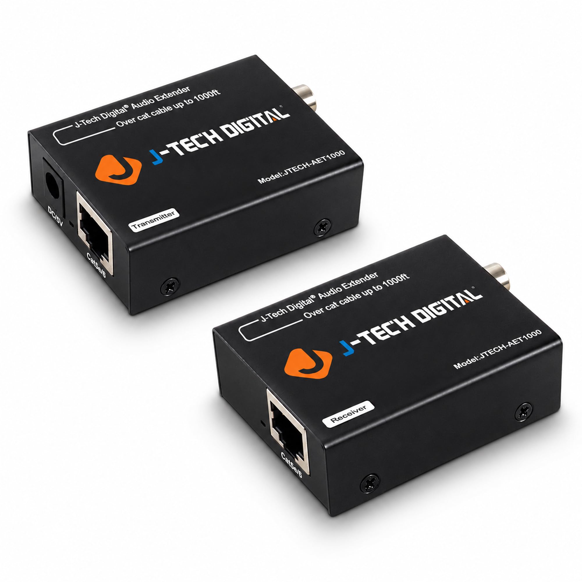 J-Tech Digital Digital Audio Extender Converter for Optical/Coaxial Audio Over Single Cat5e/6 Cable (PoC) up to 990’ (300m) for Dolby Digital, DTS 5.1, DTS-HD, PCM [JTECH-AET1000]