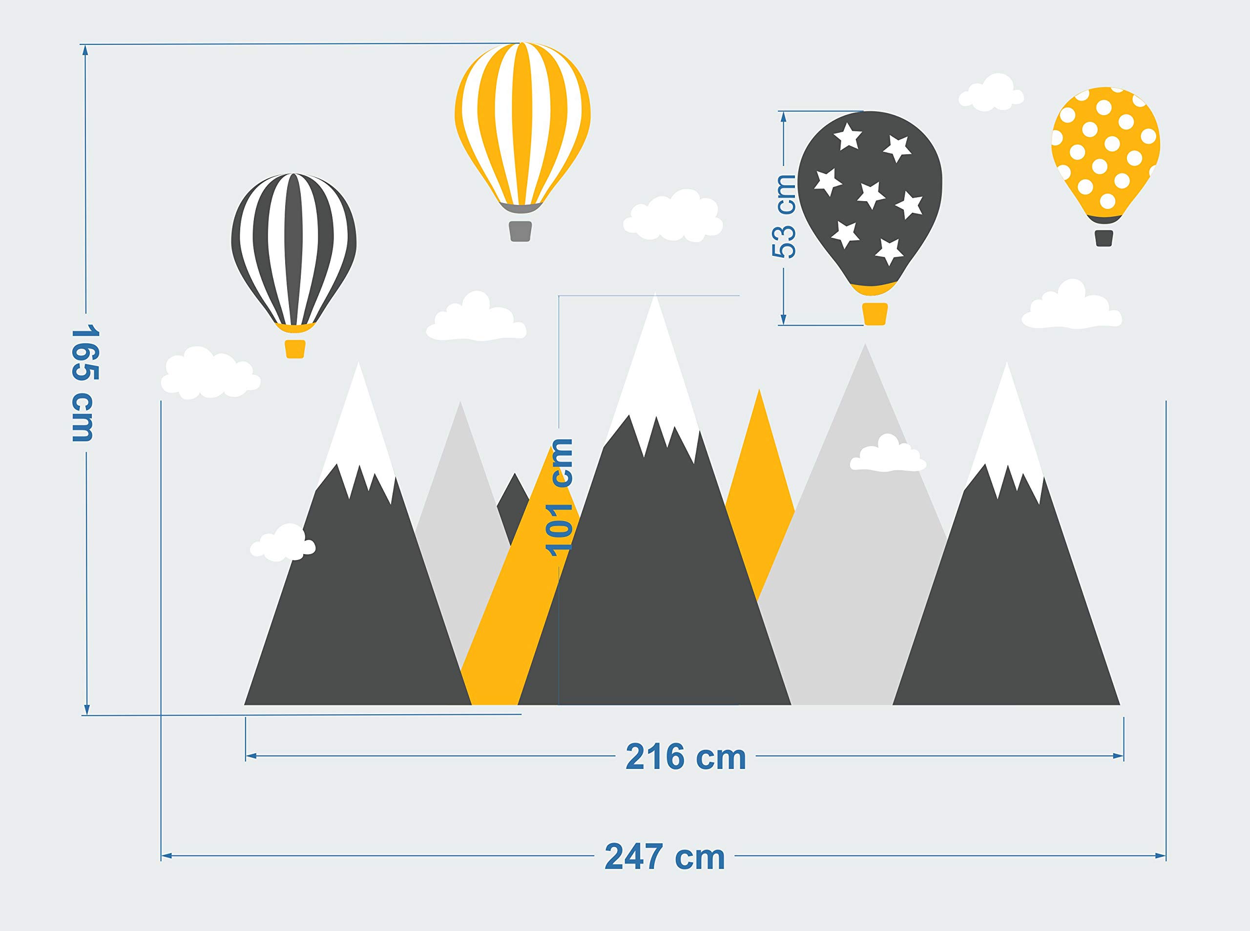 Wall Tattoo Children's Room Mountains Sticker Nordic Mountain Baby Nursery  Room Mountain Balloons Balloon Clouds Cloud Landscape Wall Decoration Baby  Children Sticker 247 cm x 165 cm G9L : Amazon.de: Baby Products