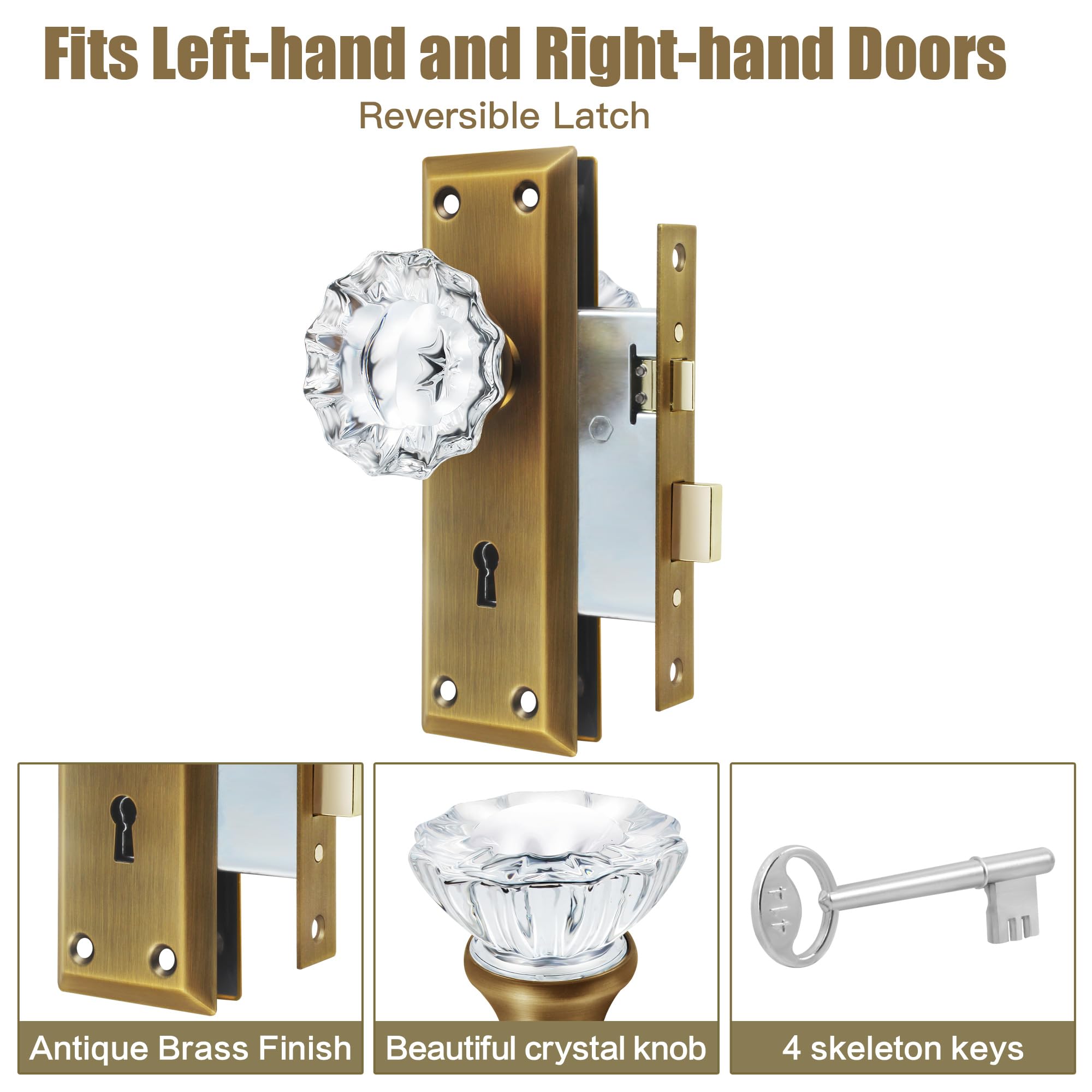 Crystal Glass Door Knobs - Mortise Lock Set -5