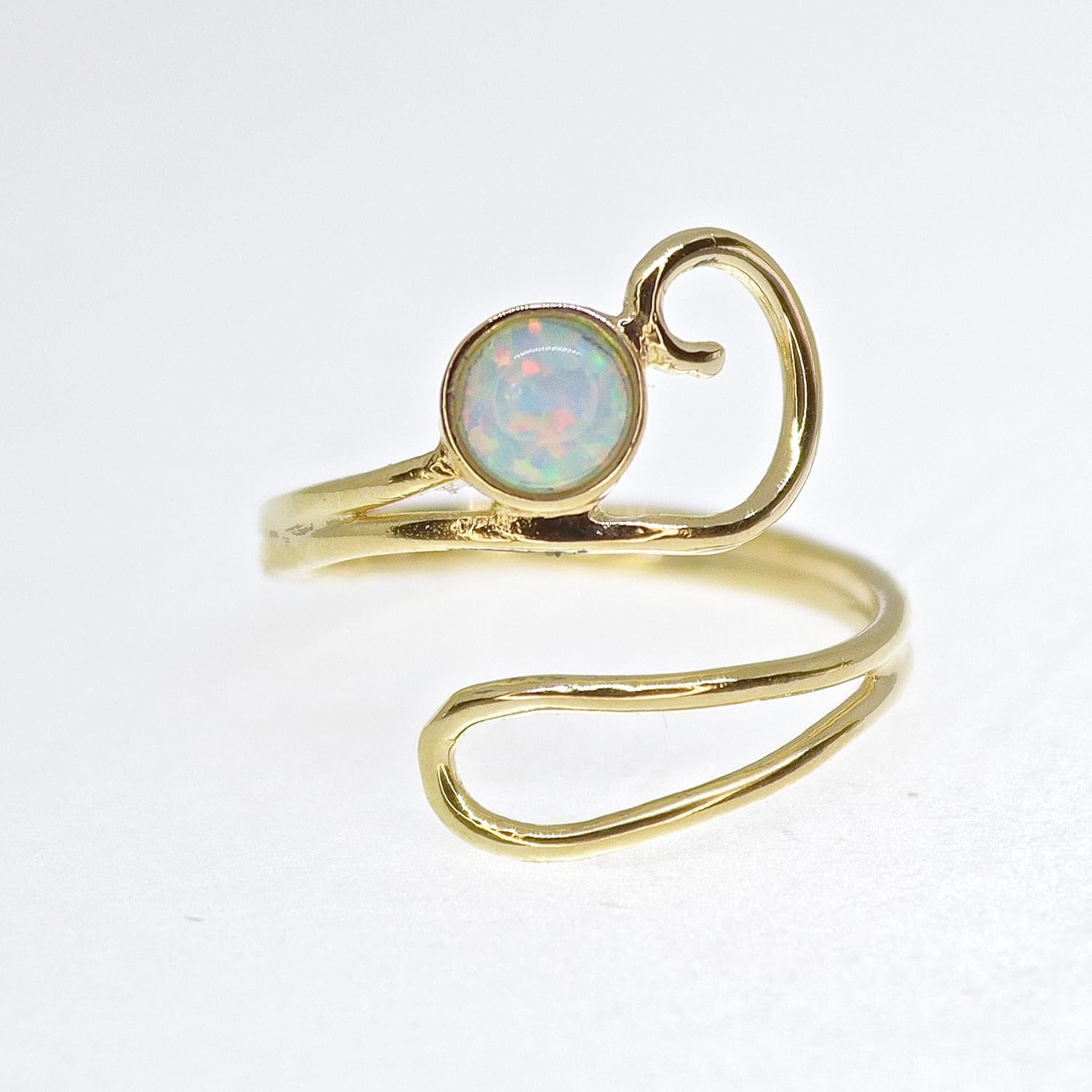 Lianie Gold Plated White Opal Open Ring, Adjustable Wrap Ring, Dainty Boho Ring for Women and Teen Girls, Gold Opal Ring Sizes 4–8 - Image 3