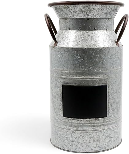 Miniatura 5 de Hosley Lata de Leche Galvanizada - Jarrón Rústico de 9.75" de Altura, Jarrón de Granja, Jarrón de Flores Vintage para Arreglos Florales, Bodas, Spa