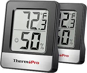ThermoPro TP49 2 Pieces Digital Hygrometer Indoor Thermometer Humidity Meter Room Thermometer with Temperature and Humidity Monitor Mini Hygrometer Black Weather Station