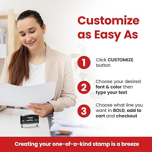 Vista 25 de Promot - Sello personalizado de 1 línea, sello de nombre personalizado para oficina, profesor, dirección y empresa, elige fuente, color de tinta