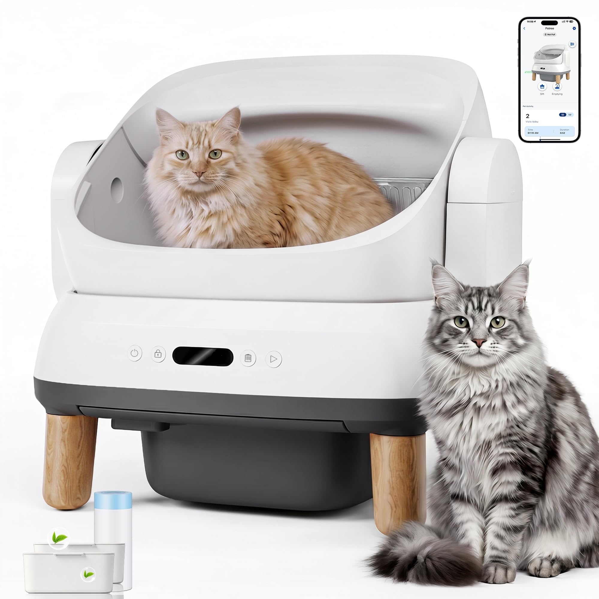 Devoko Arenero Gatos Autolimpiable Grande, Caja de Arena para Gatos Autolimpiable XXL Eléctrica con Sensores Seguridad/Antiatrapamiento/App, para Gatos Grandes - Open-Top Automatic Cat Litter Box