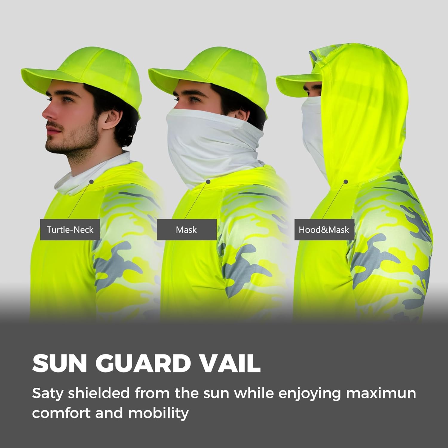 Men's High Visibility Safety Long Sleeve T Shirts with Hood,UPF 50+ Construction Work Camo Fishing Shirt Hoodie - Image 5