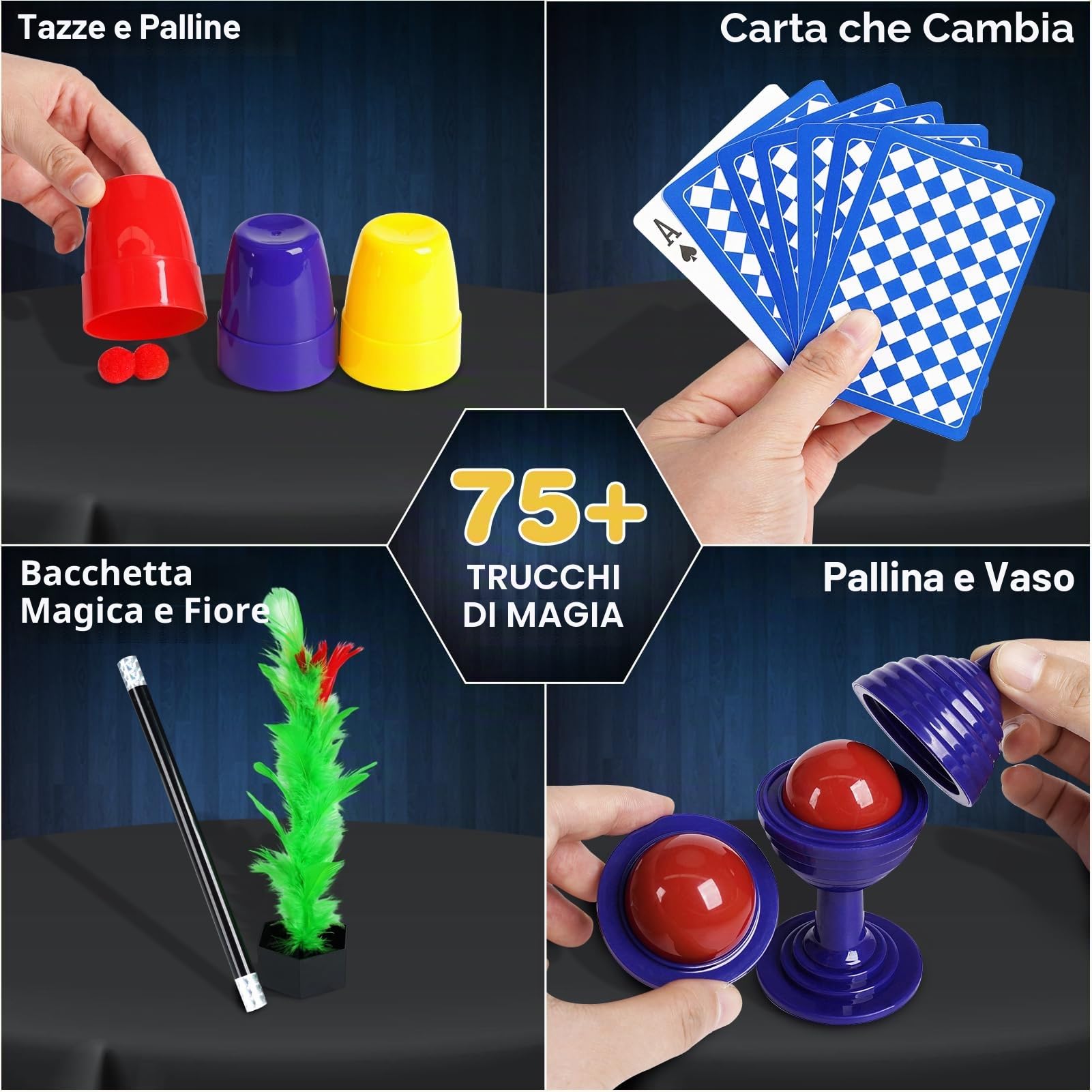 DINORUN Giochi di Magia per Bambini Giochi Bambini con Bastone Magico & Cappello Magico & Istruzioni, Regalo Bambini 6 7 8 9 10 11 12 Anni, 75+ Trucchi di Magia